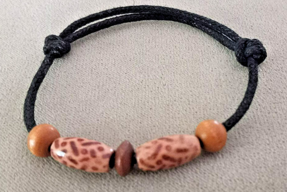 Black Cord Bracelet with Wooden Beads