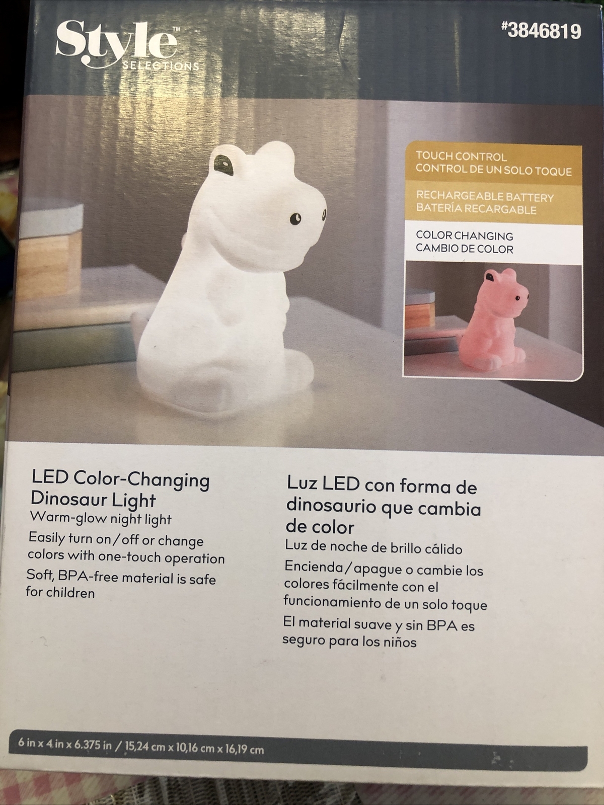 Style Selections Dinosaur Color Changing Child Safe BPA Free LED Night Light