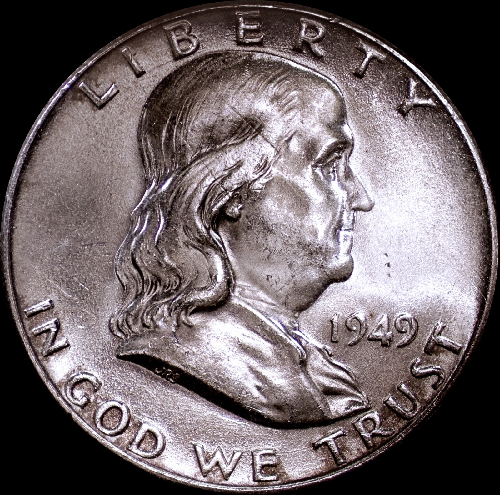 1949 Franklin Half Dollar, UNC, Planchet Straitions on head, FBL, As Shown  111