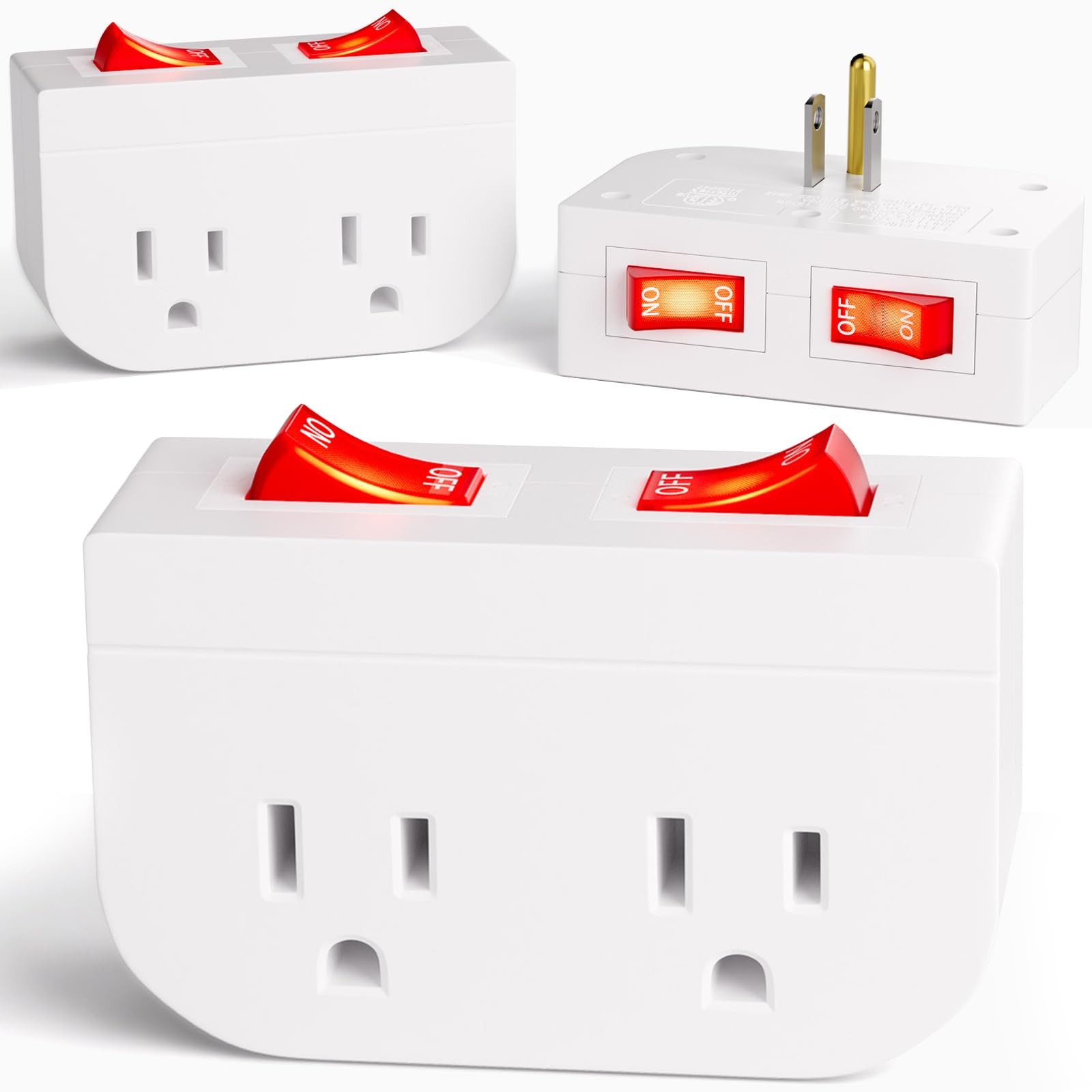 3Pack - Grounded Outlet with Double On Off Switch, Two Port Electrical Outlet...