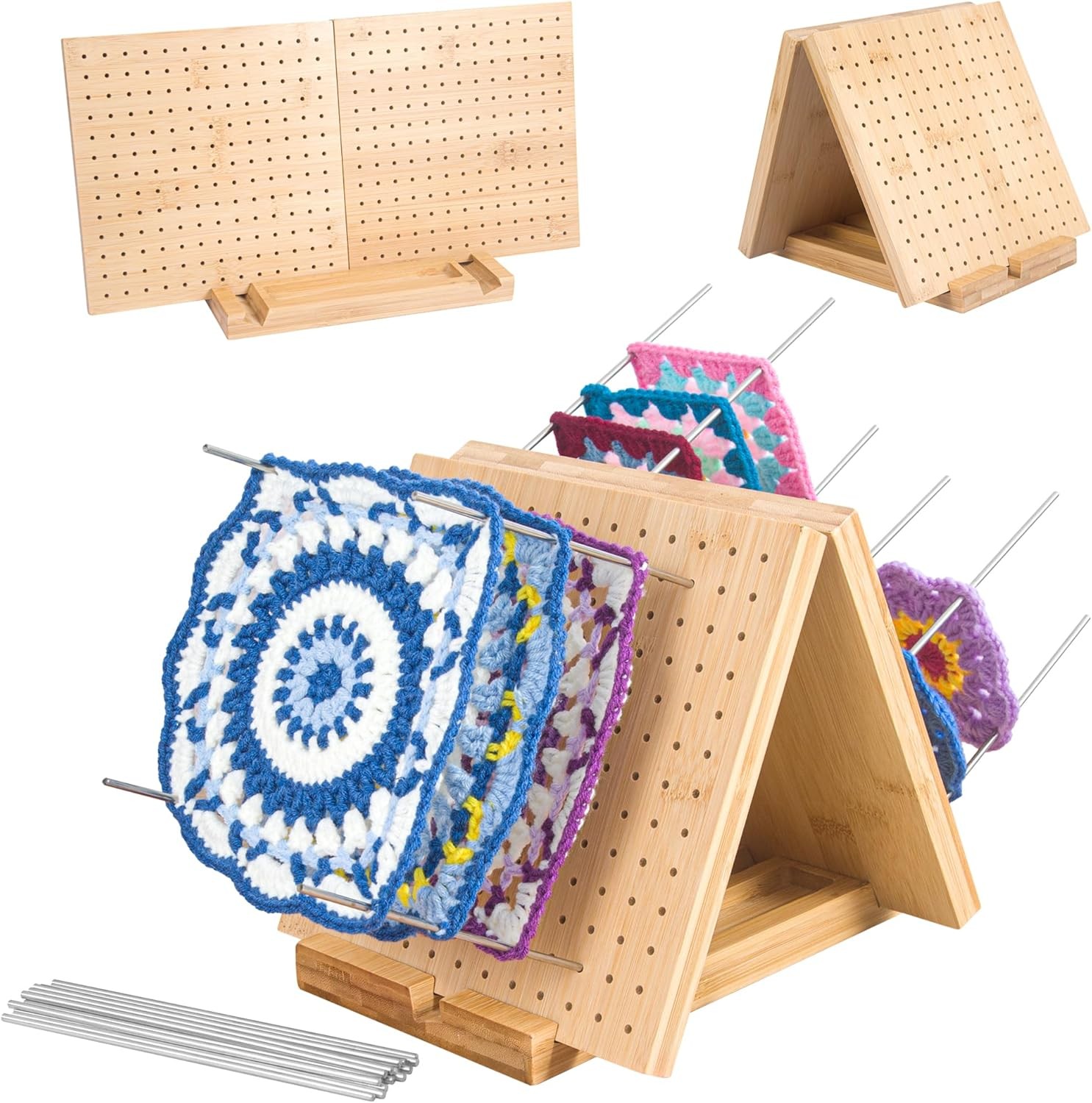 Crochet Blocking Board with Pegs & Accessories - 15.5x7.7 inch Knitting Board...