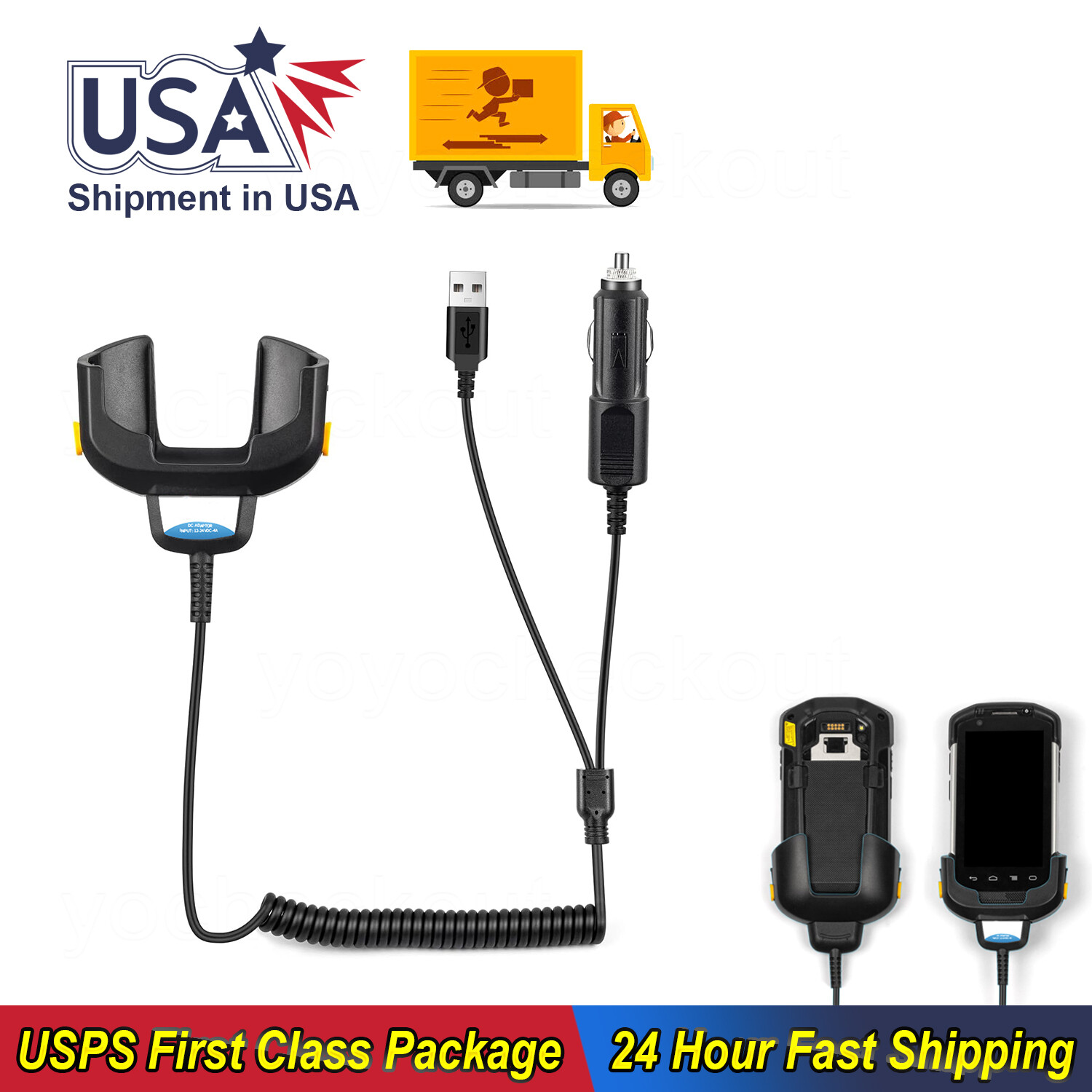 Vehicle Auto Charger Cable for Motorola Zebra TC70 TC75 TC72 TC77 TC70X TC75X