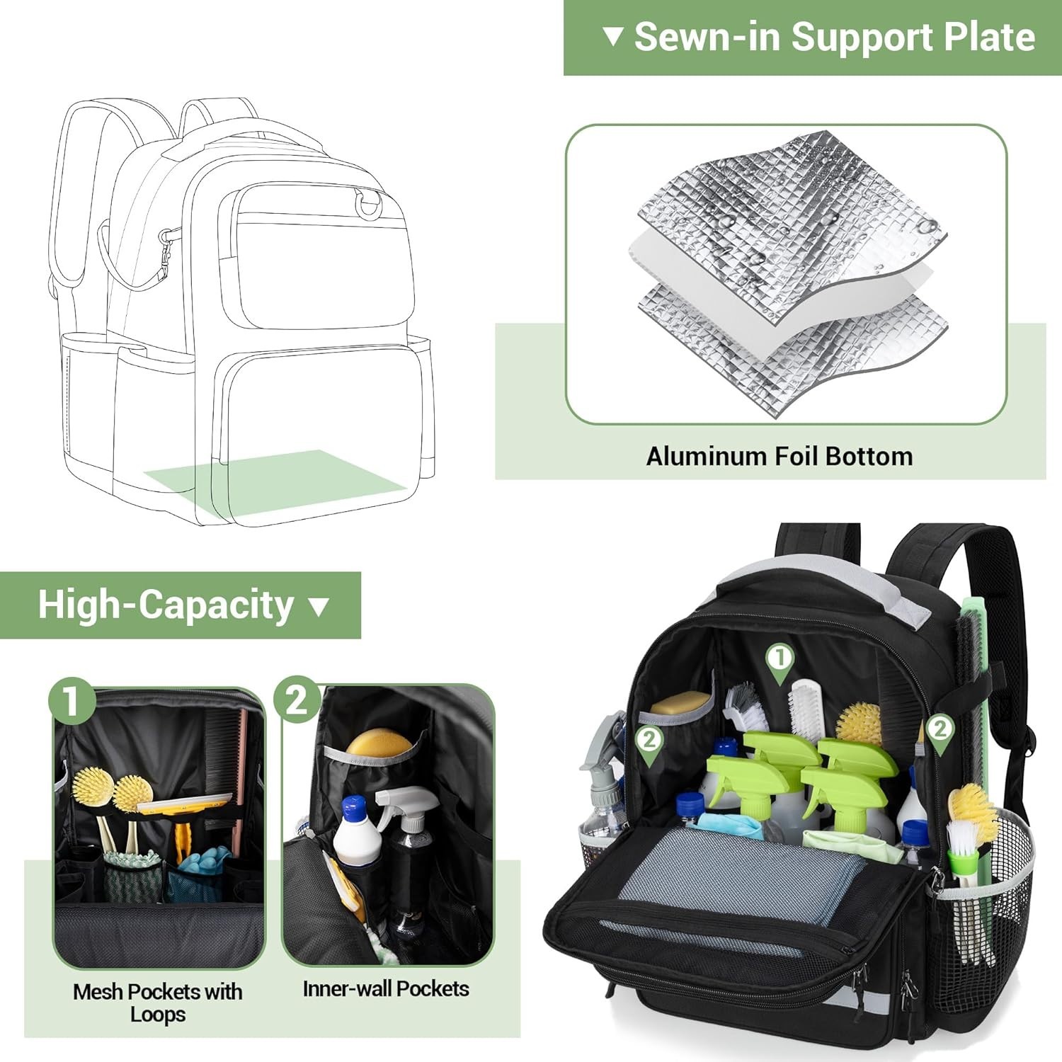 Waterproof Cleaning Backpack with Multiple Pockets for Efficient Organization