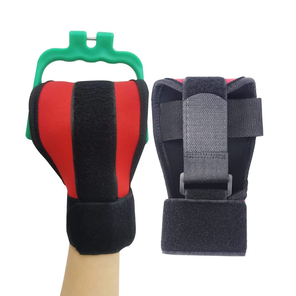 MEETCARE 1pc Hand Fist Finger Gloves for Stroke Brace One Size, red