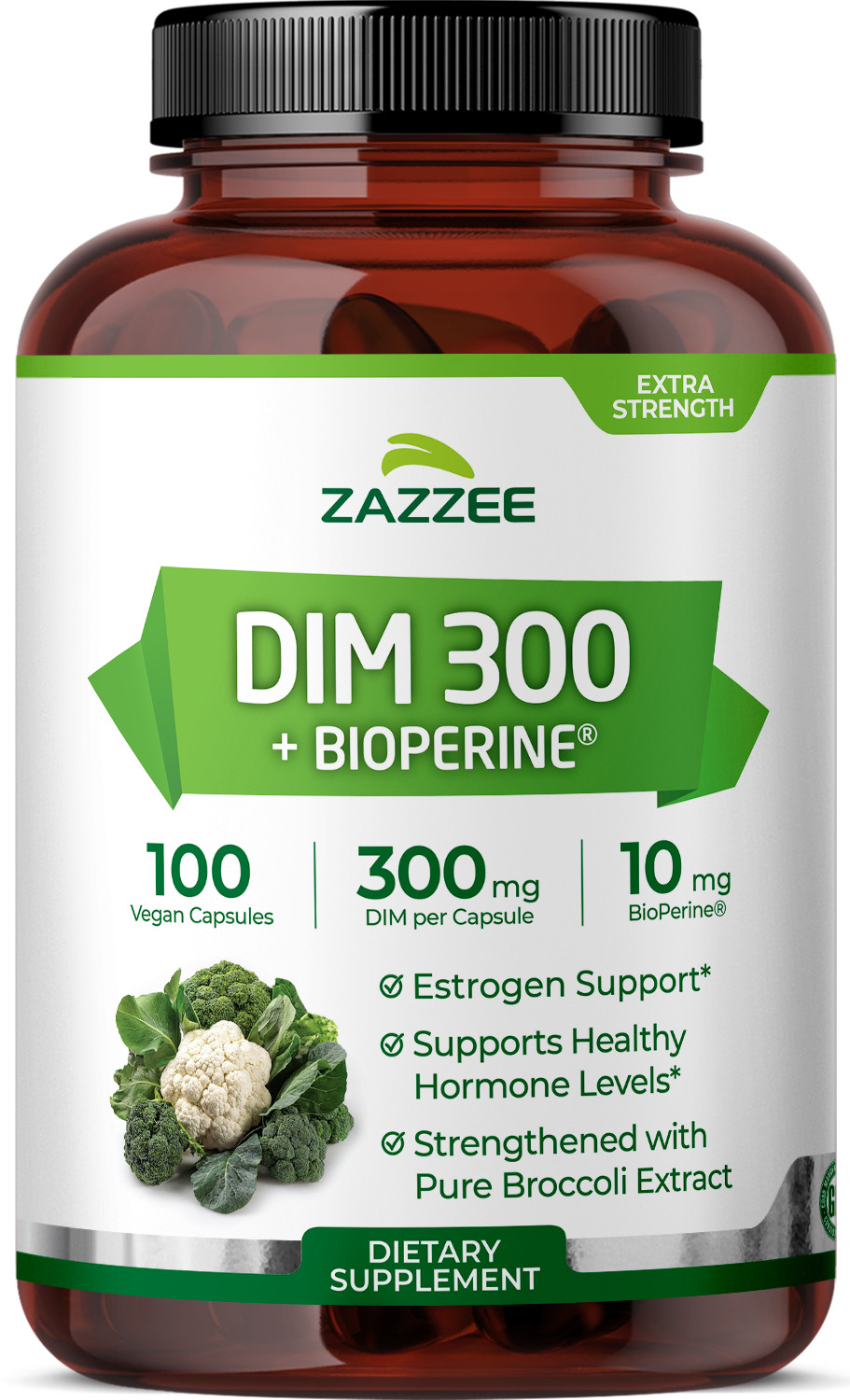 DIM Supplement (Diindolylmethane) 300 mg with 10 mg BioPerine 100 Count Vegan