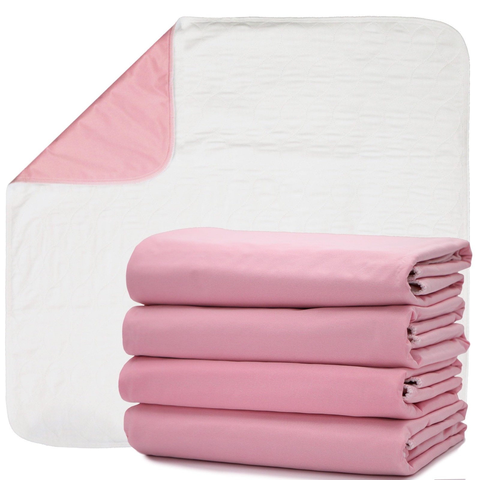 Pink Washable Incontinence Bed Pads Pack of 4 Ultra Absorbent 34x36 Inches