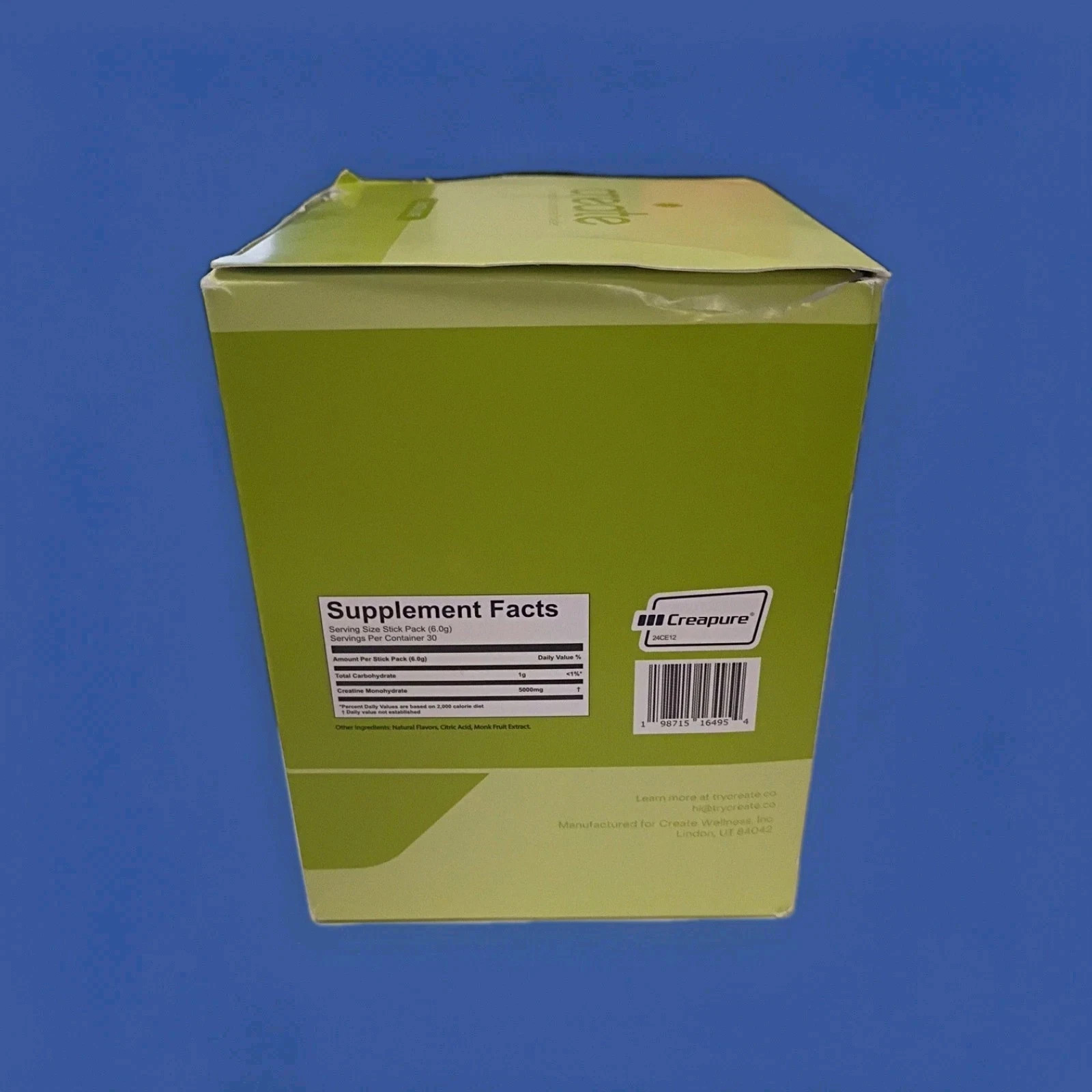 Create Creatine Monohydrate Powder Lemon Lime Dietary Supplement 30 sticks  -DD