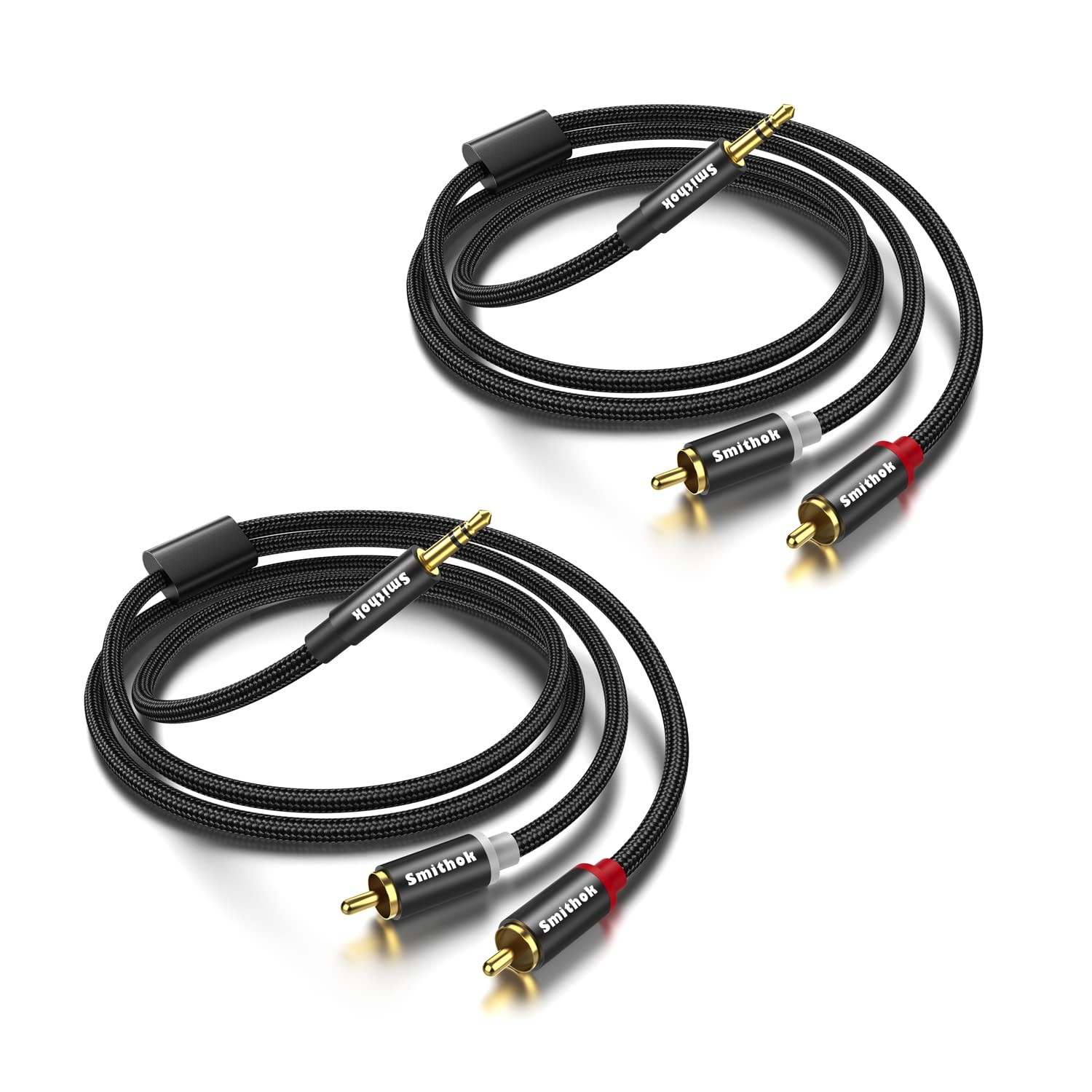 Smithok 2 Pack 3.5mm to RCA Cable,Gold Plated,Nylon Braided 1/8 Male 3.3Ft/1m