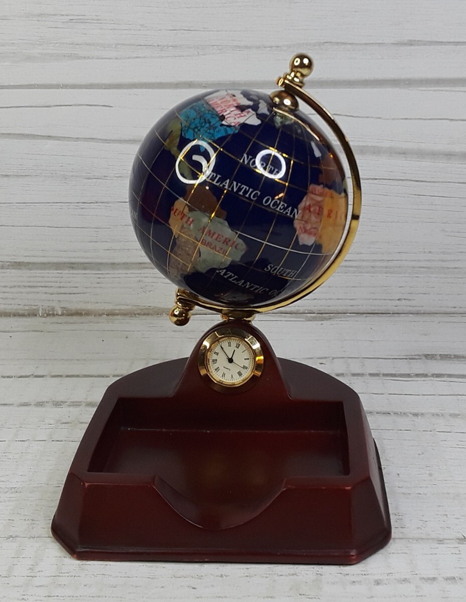 Vintage World Globe Blue Lapis Semi Precious Gemstone 6.5" Table Desk Top Office