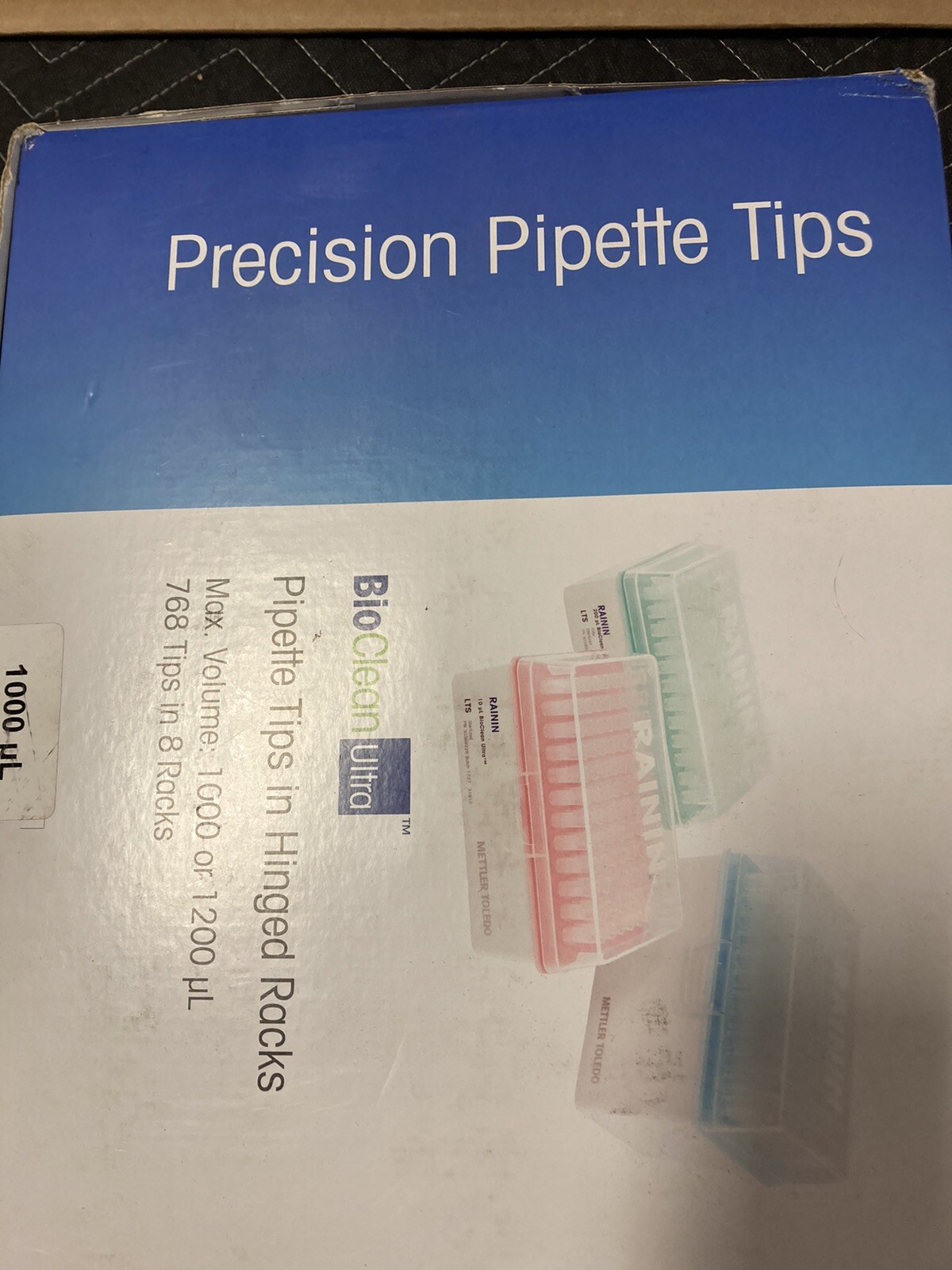 BioClean Ultra Pipette Tips in Hinged Racks 768 Tips Sealed 8 Racks