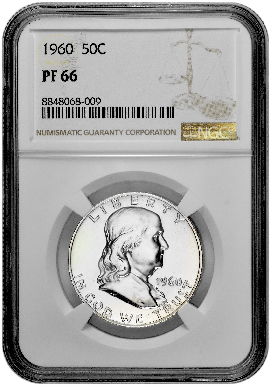 1960 50C Proof Silver Franklin Half Dollar NGC Graded PF 66 White Coin