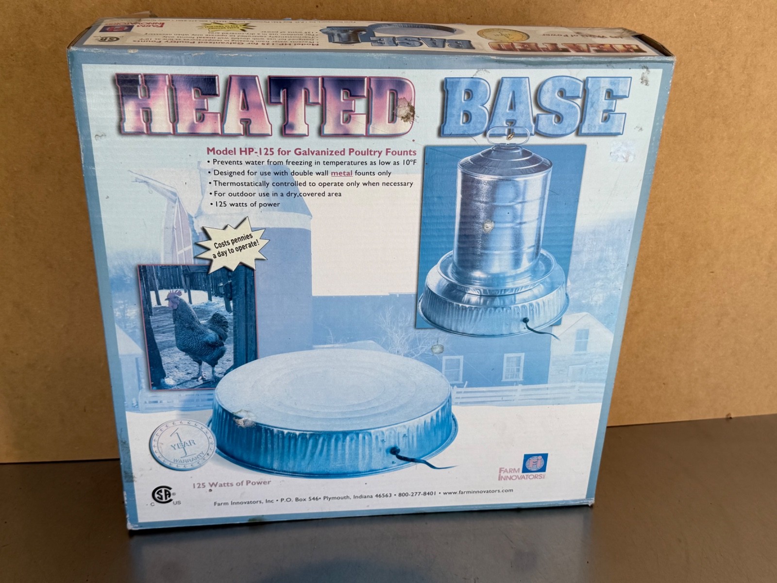 NEW Electric HP-125 Galvanized Steel Water Heater Base for Barns 125 Watts