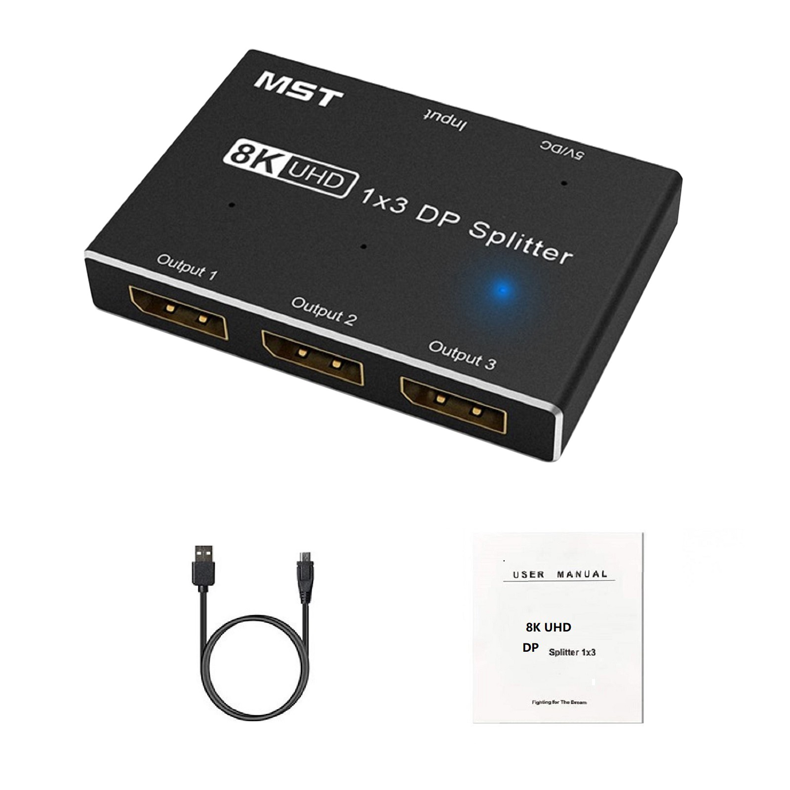 8K 1X3 DP Splitter 8K60Hz MST SST Hub Multi Monitor Splitter For iOS/Windows F