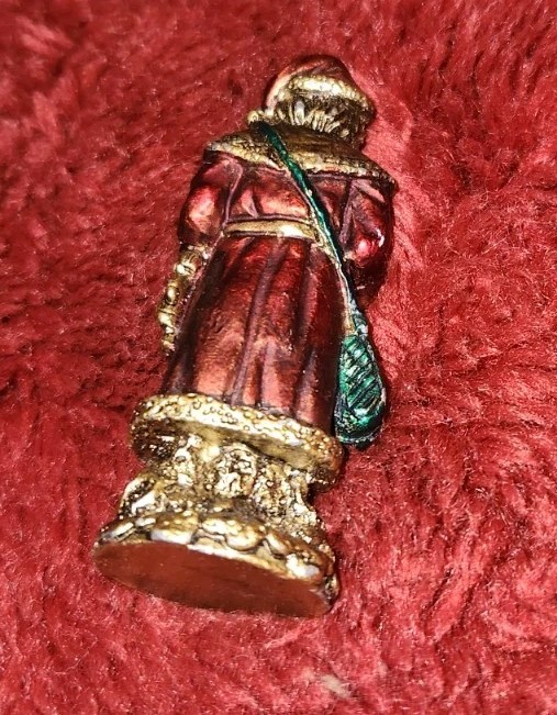 VTG Metal Colorful Victorian Style Santa Clause Pewter Brass ? 2.5 Inches
