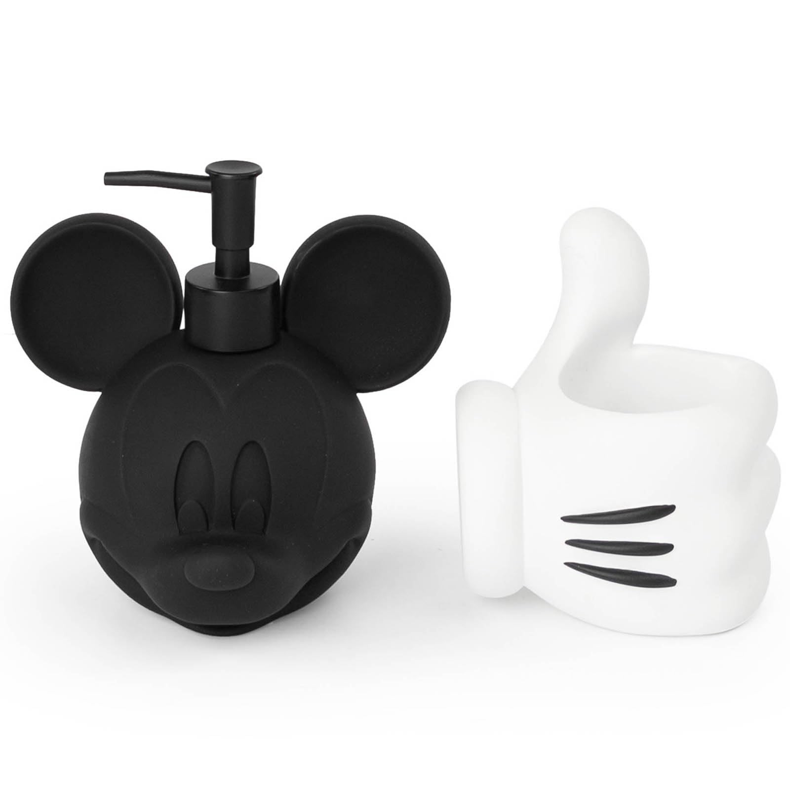 Disney Mickey Bathroom Soap Dispenser Set - 2 Piece White and Black Collectio...