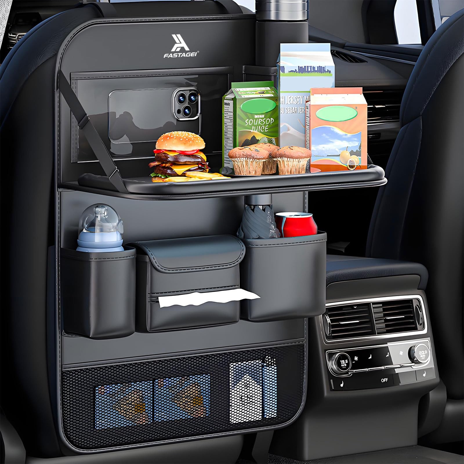 Universal Foldable Car Backseat Organizer with Table Tray, Car Seat Back Prot...