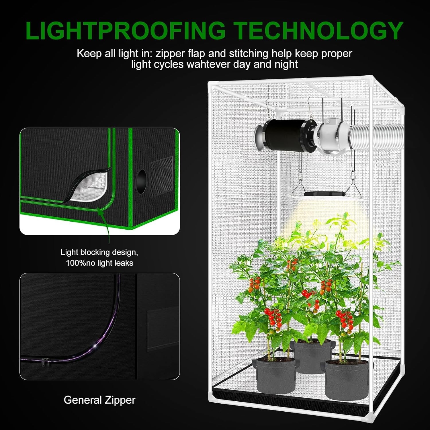 High Reflective 2x2 Grow Tent - Durable Canvas with Easy Observation Access