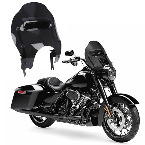 Thick Windshield w/Vented & Bracket Kit for Harley Road Black w/Black Bracket