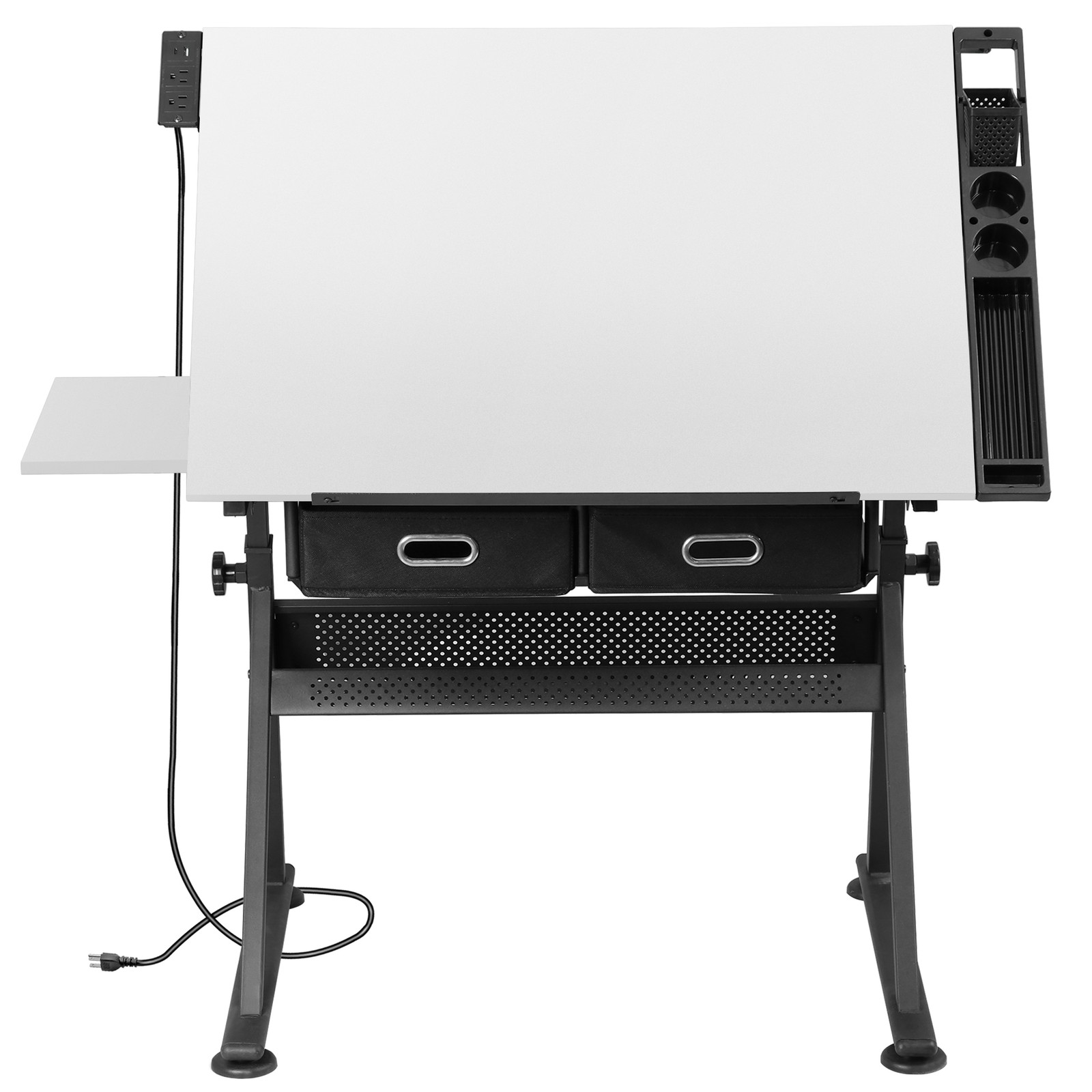 Adjustable Drafting Drawing Table Tabletop Tiltable w/ Stool & Outlet White