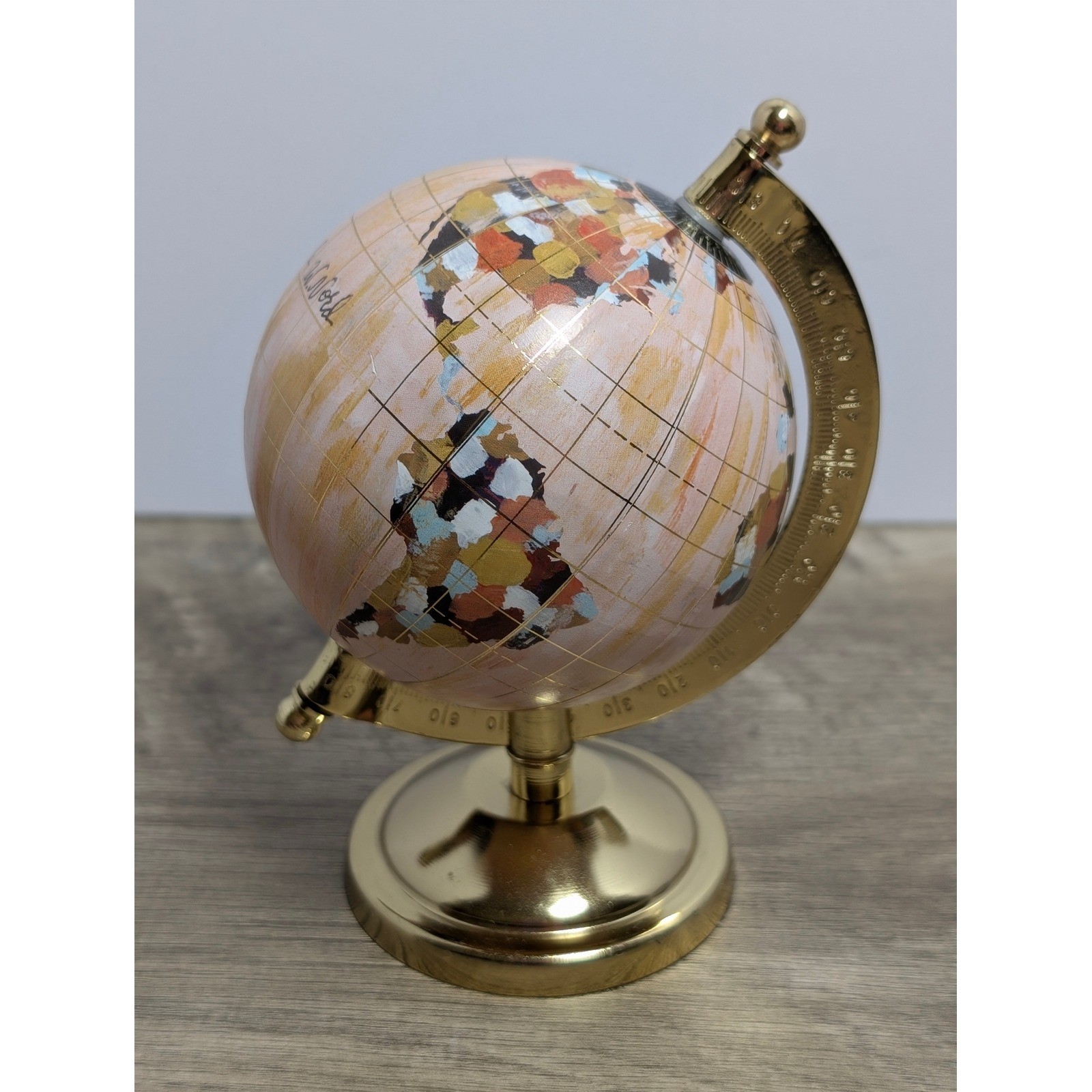 Anthropologie Kayla W. Nord Abstract Painted Mini Globe Gold Stand Decor