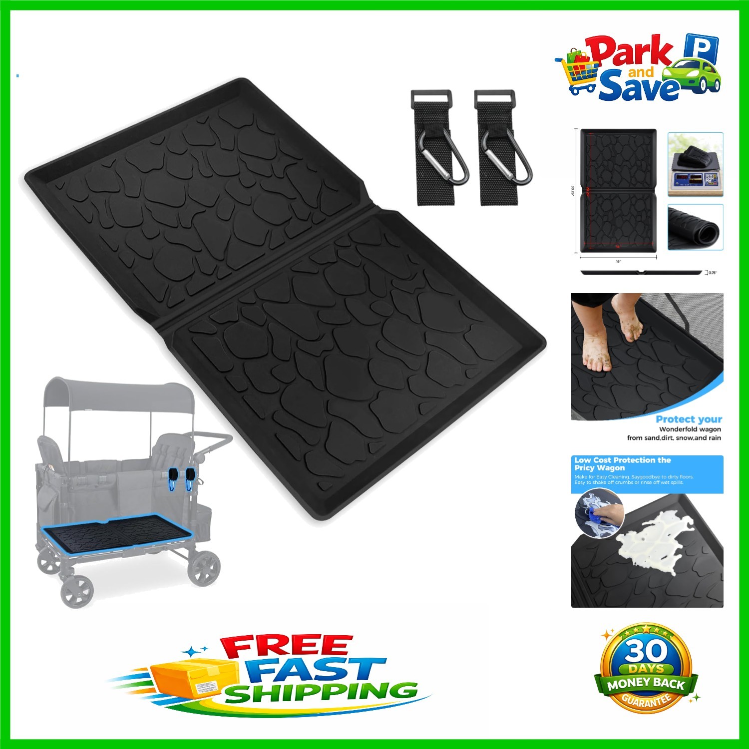 All Weather Stroller Mat for W2 Series - 30x16 In Foldable Silicone