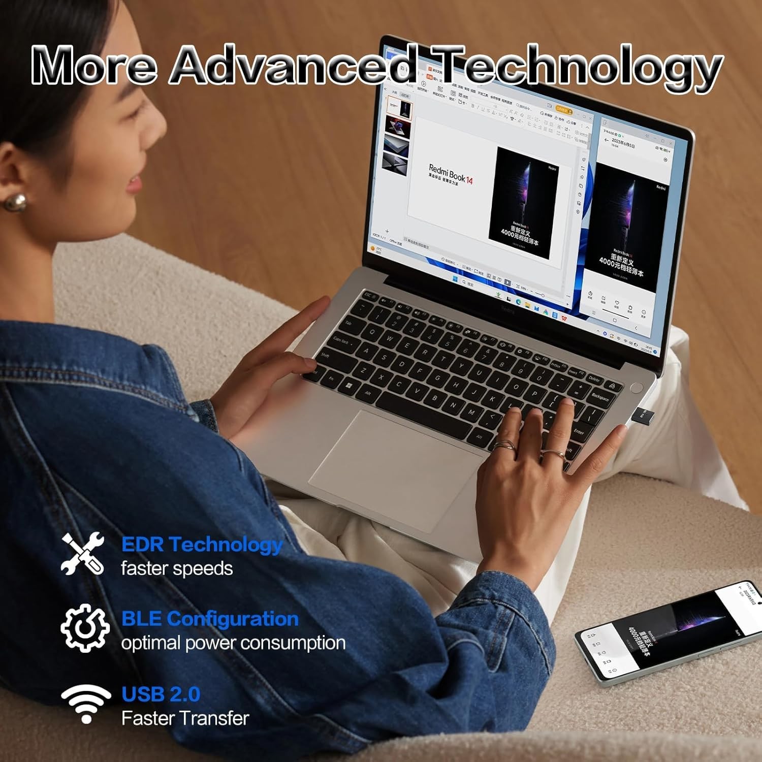 JAPOO Bluetooth 5.4 Adapter for PC,BT Dongle Receiver,Long Range USB Bluetoot...