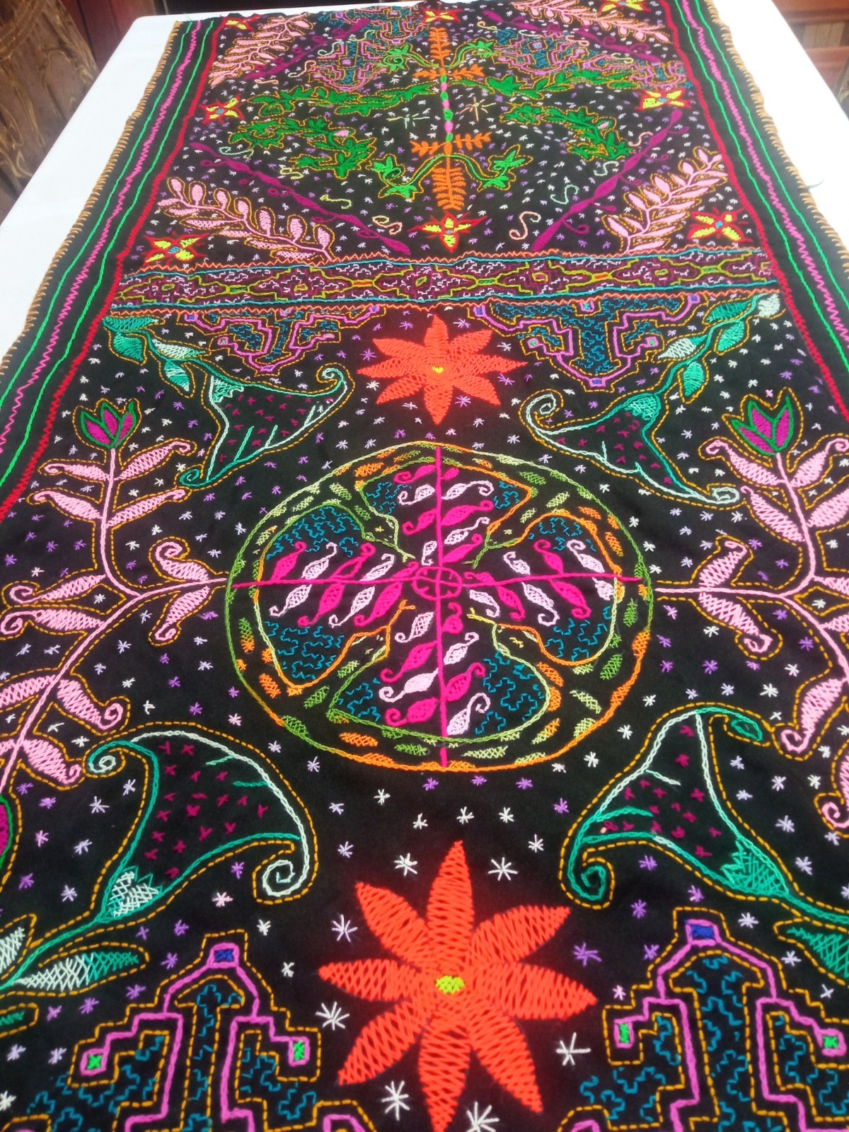 Shipibo Native Hand Embroidery aya Visions textile 31" X 59"