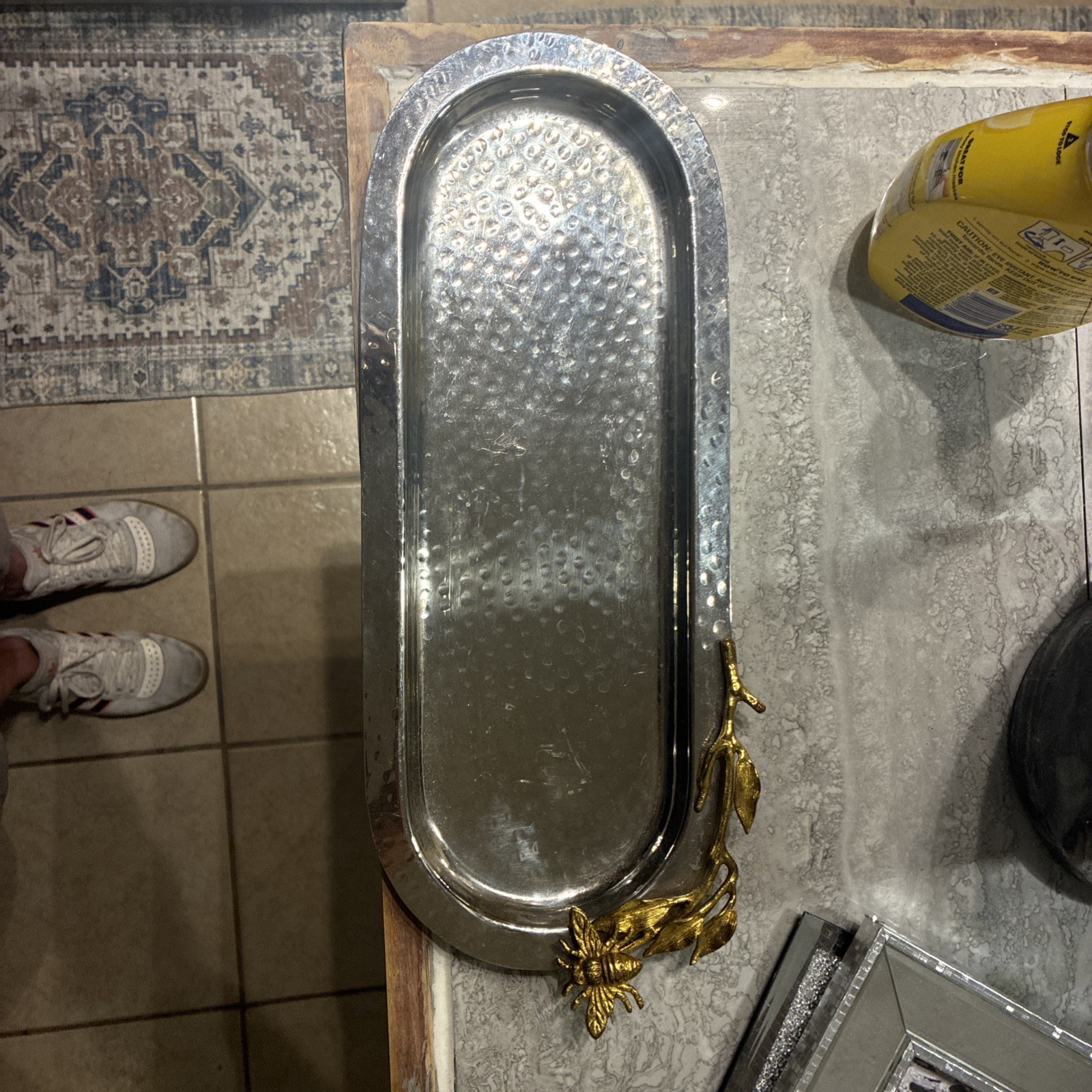Elegance by Leeber Golden Vine Hammered Stainless Steel Oval Serving Tray 15x6