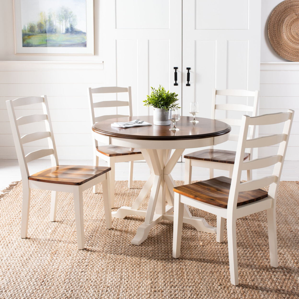 SAFAVIEH Shay 5-Piece Dining Set | White / Natural |