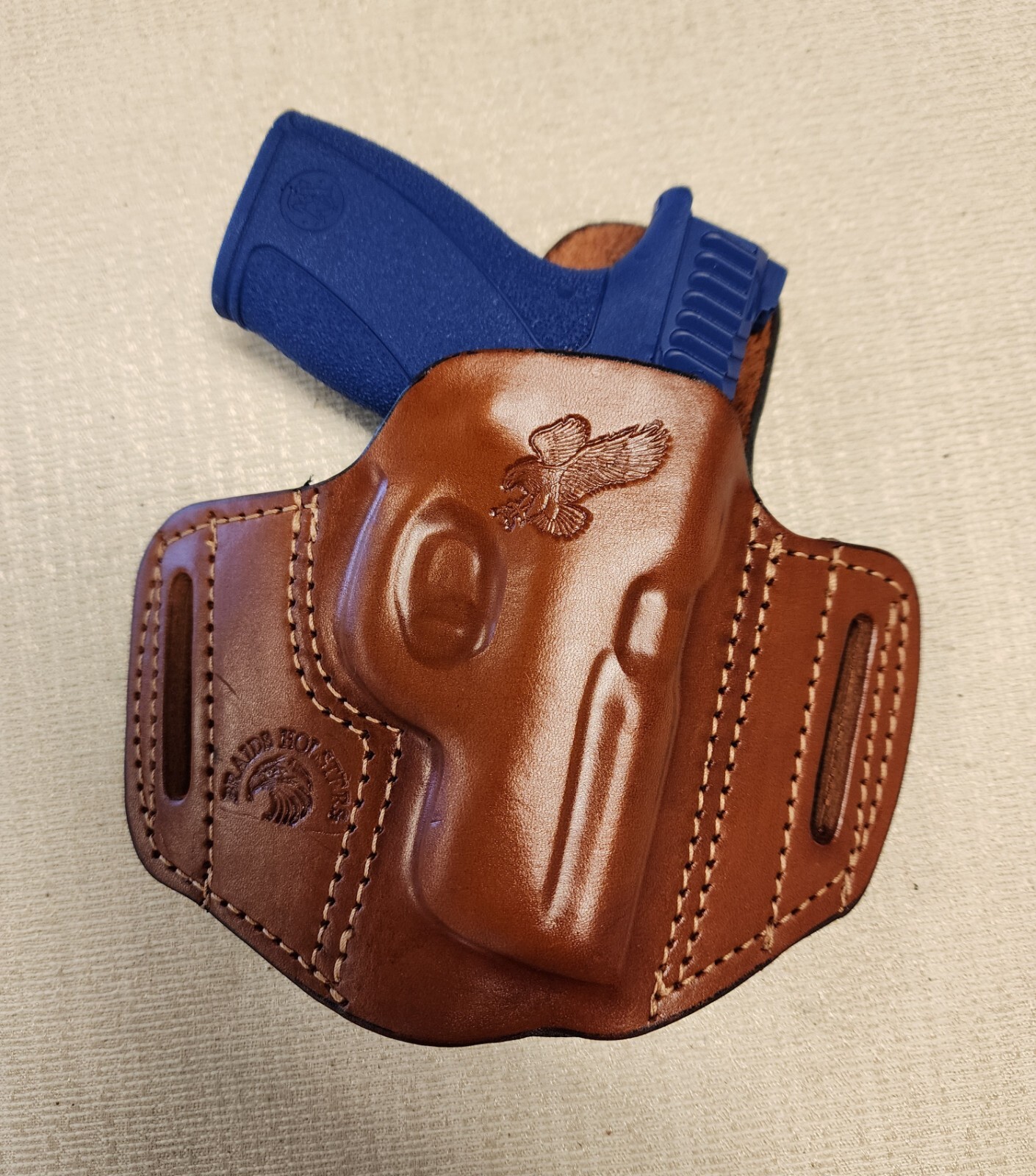 S & W BODYGUARD 380 2.0, BROWN LEATHER PANCAKE HOLSTER, HOLSTER, RIGHT HAND