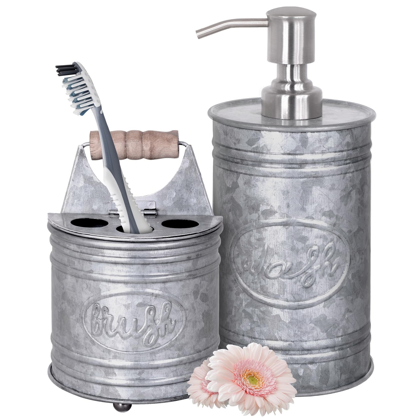 Rustic Bathroom Accessories Set - Farmhouse Bathroom Soap Dispenser and Tooth...