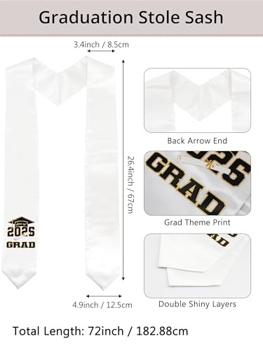 Graduation Stole Class of 2026 Adults Sublimation Congrat Graduate Honor White