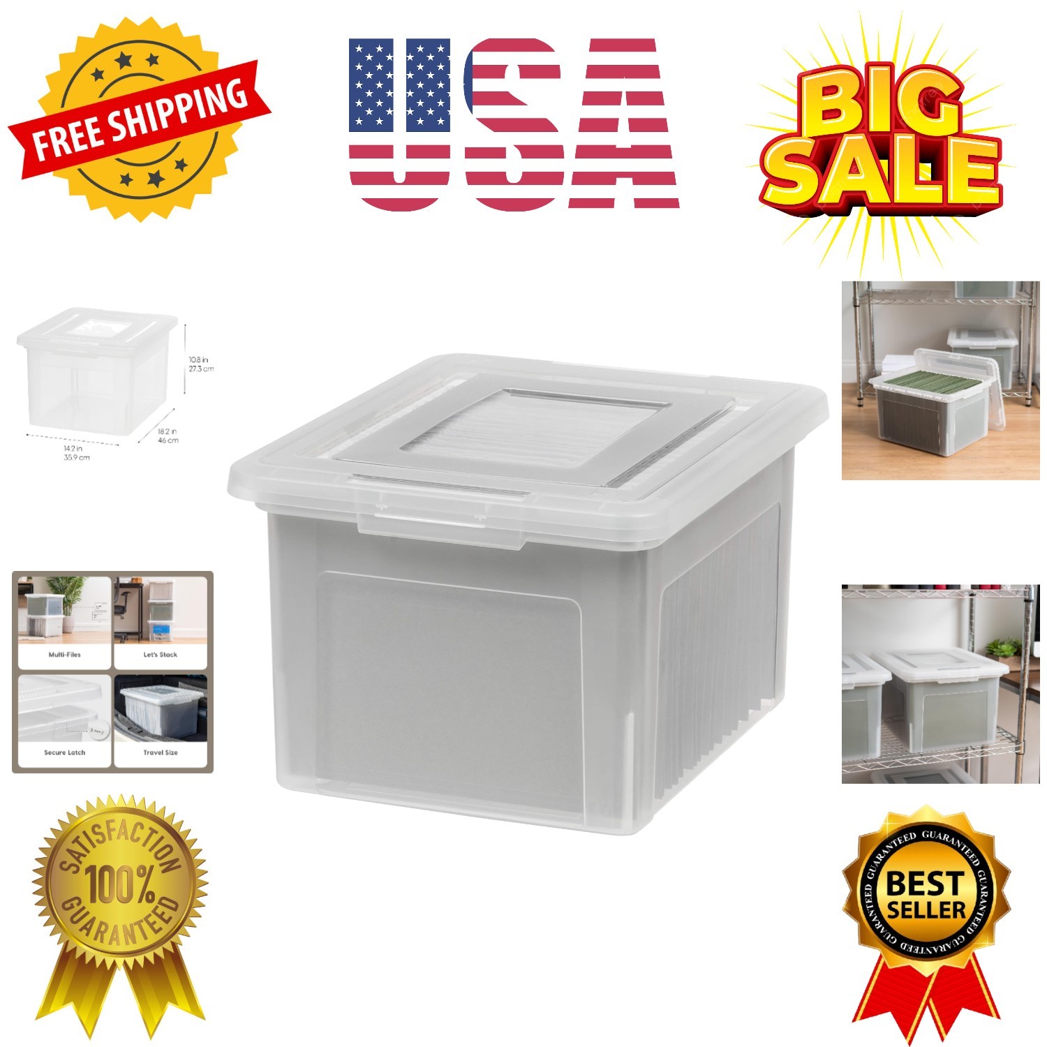 File Box, Plastic File Boxes With Lids, Document Organizer for Letter/Legal F...