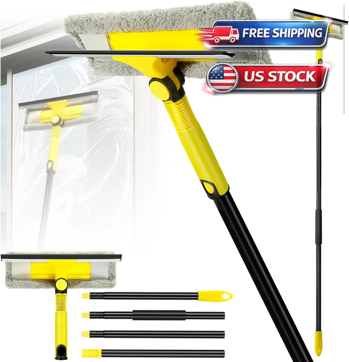 Window Squeegee Cleaner Tool Extension Pole 58" Telescopic Washing Equipment