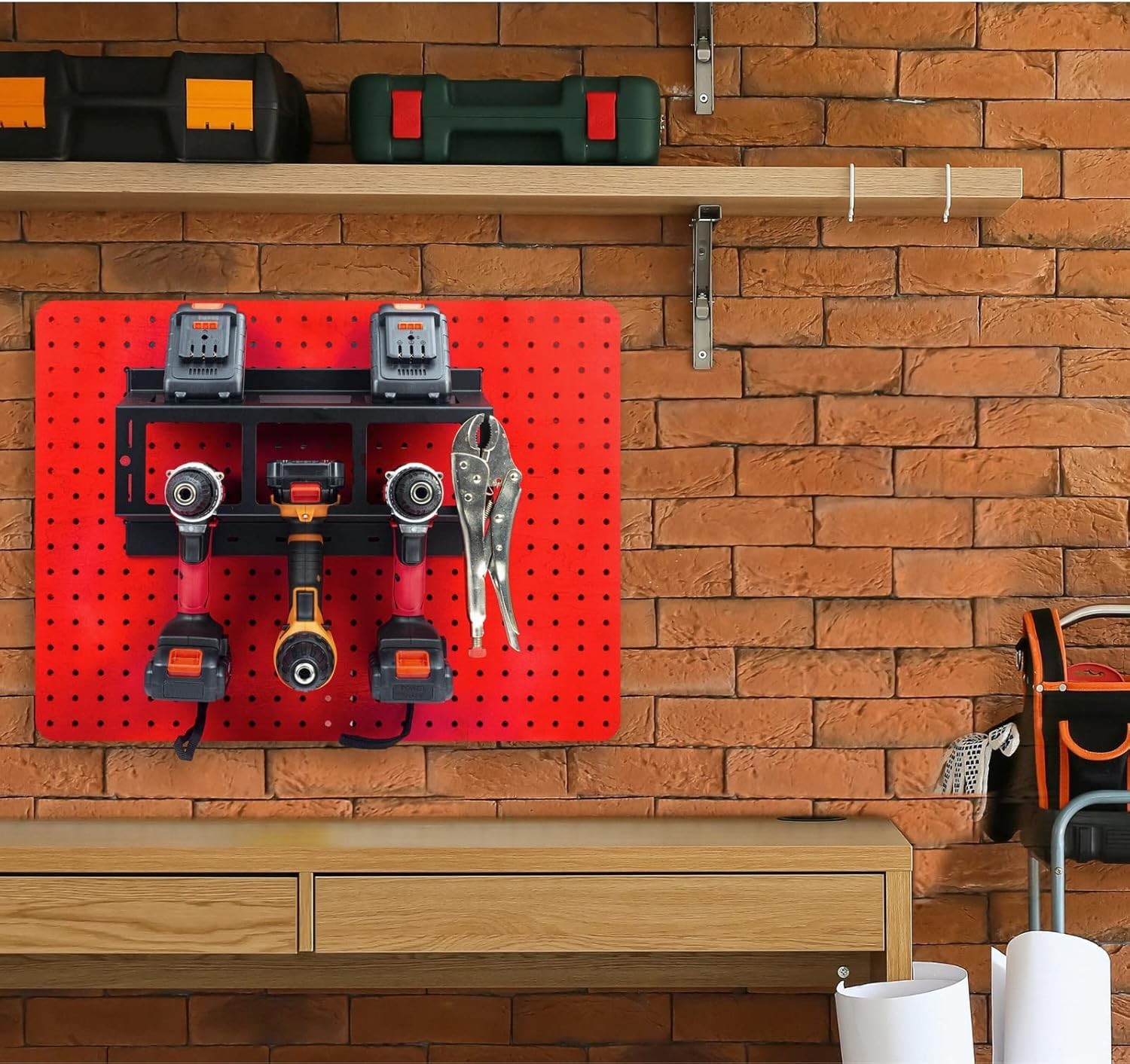 Heavy Duty Drill Holder Pegboard Storage 3 Drill Capacity Hooks Set
