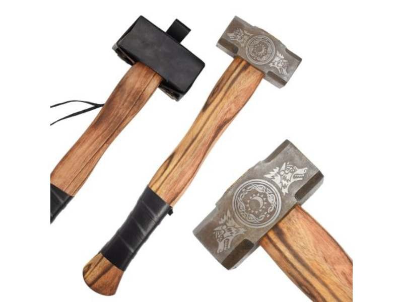 18" Old Ram Handmade Viking Style Hammer with Leather Case