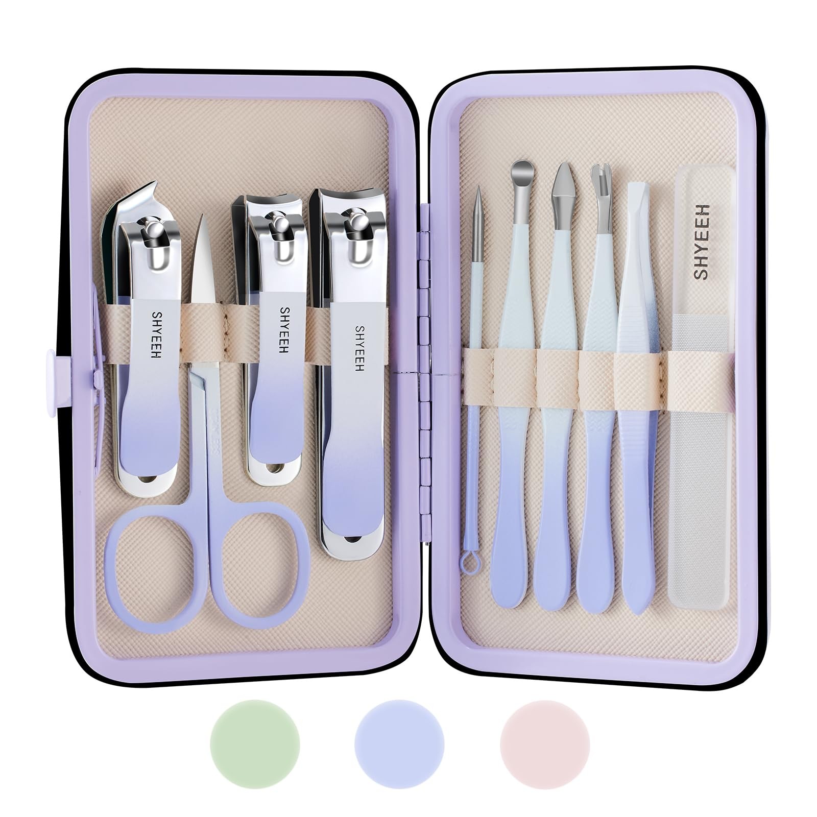 Manicure Set, 10 pcs High-Carbon Steel Nail Clippers 10 Piece Purple