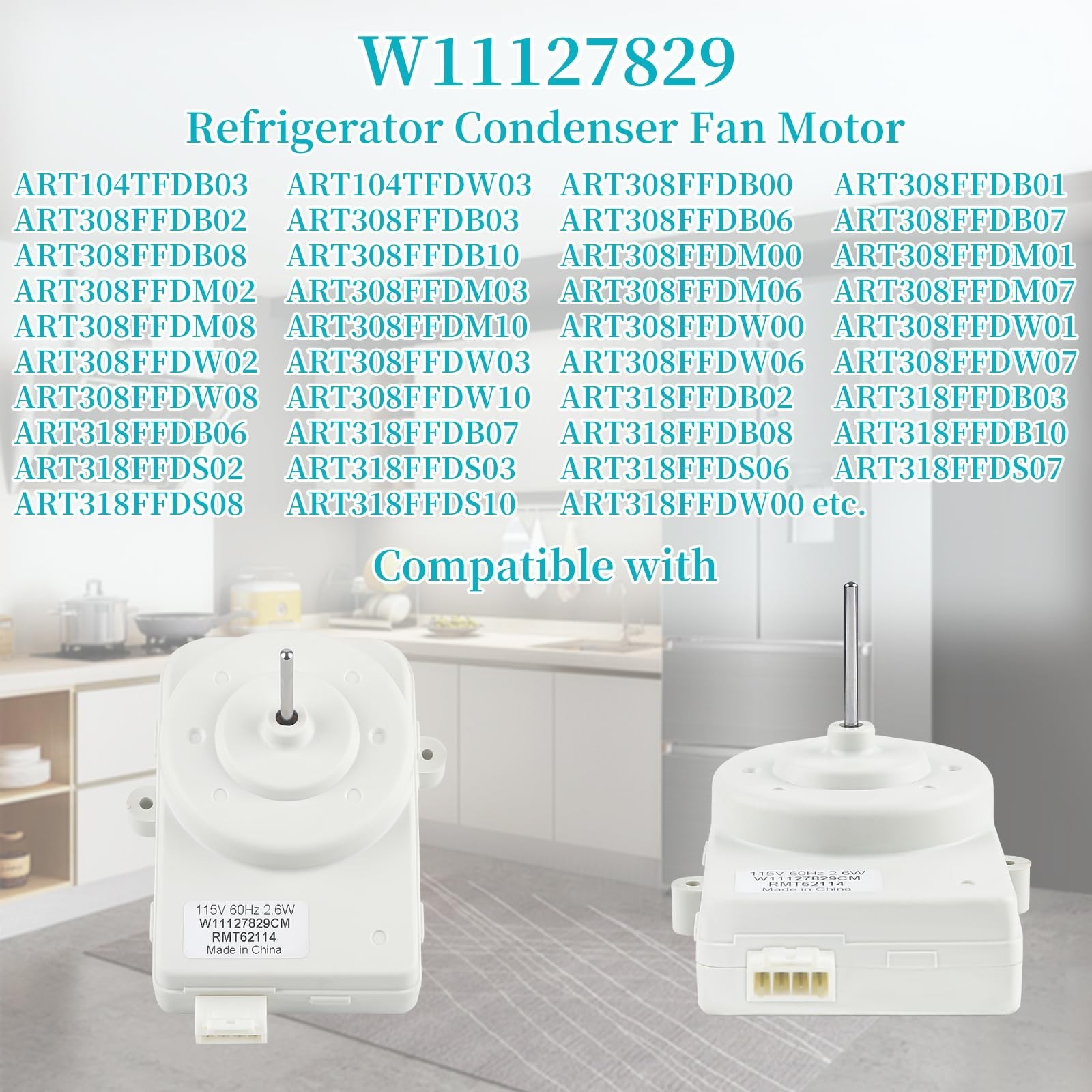 W11127829 W10917708 Refrigerator Condenser Fan Motor Compatible with Whirlpoo...
