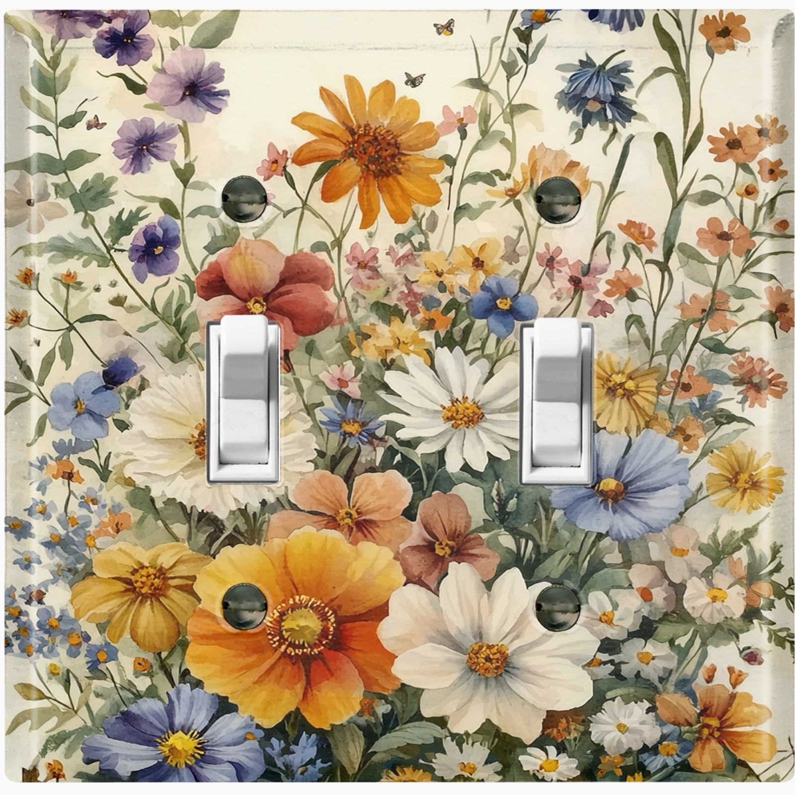 Metal Light Switch Outlet Cover Wall Plate Faded Colorful Flowers FWR146