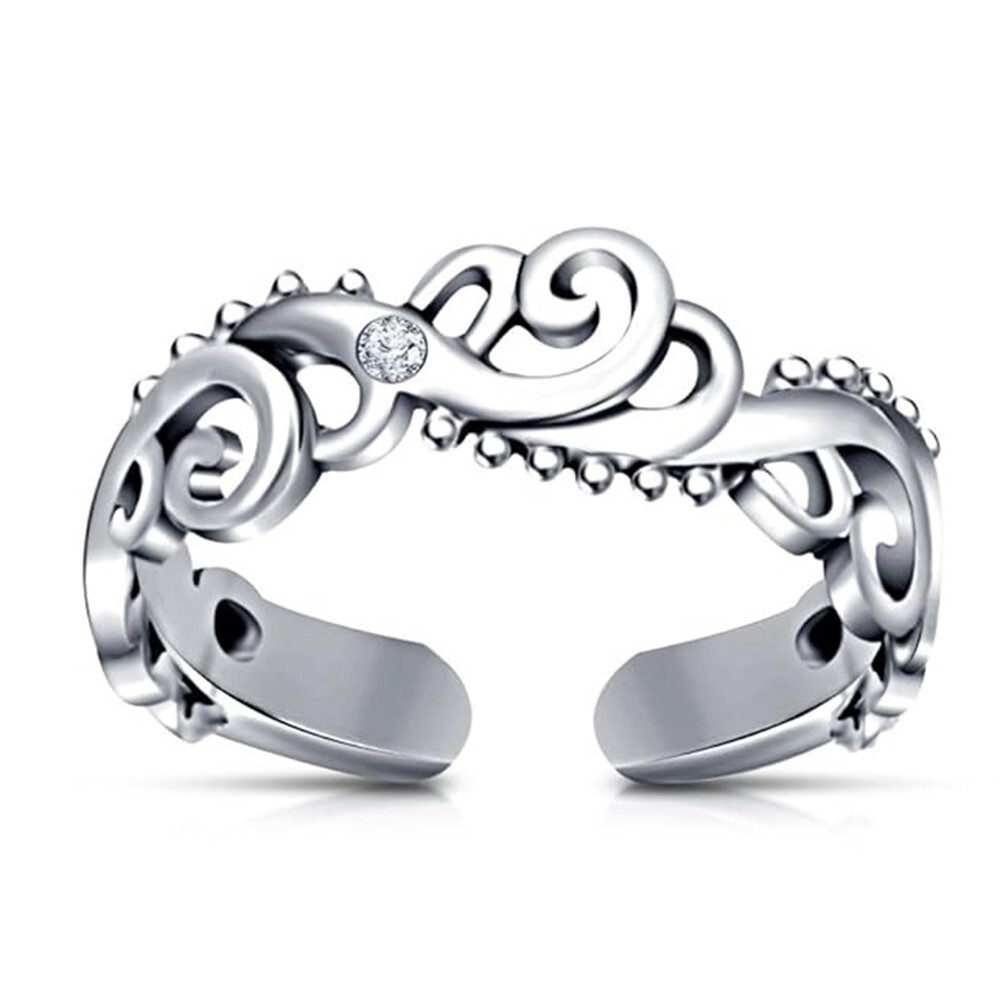 14K White Gold Over Brilliant Moissanite Open Swirl Filigree Toe/Midi Ring