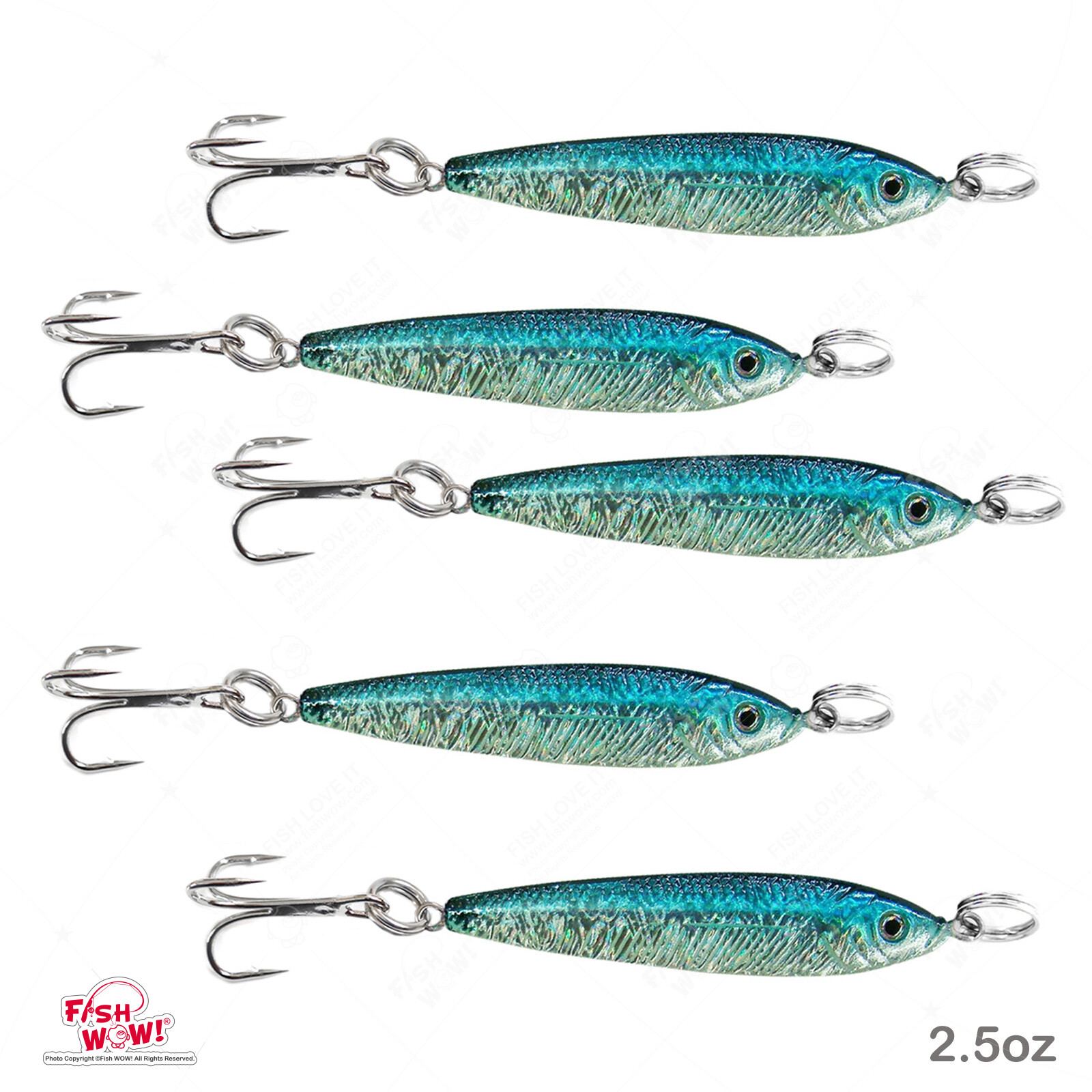 Fish WOW! 5pcs 2.5oz Fishing Mega Live Bait Metal luna Lure jig saltwater blue