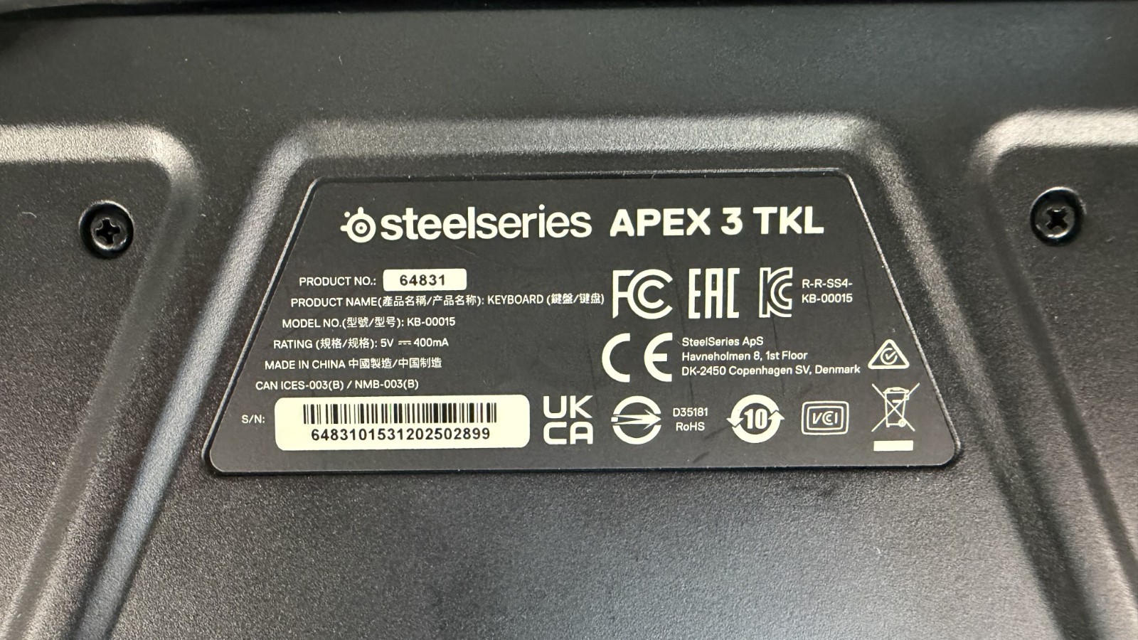 BLACK SteelSeries Apex 3 TKL Wired RGB Keyboard