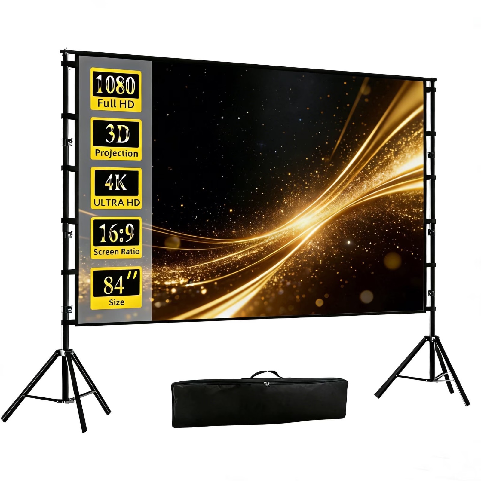84 Inch Outdoor Projector Screen with Stand 16:9 4K Movie Cinema with Carry Bag