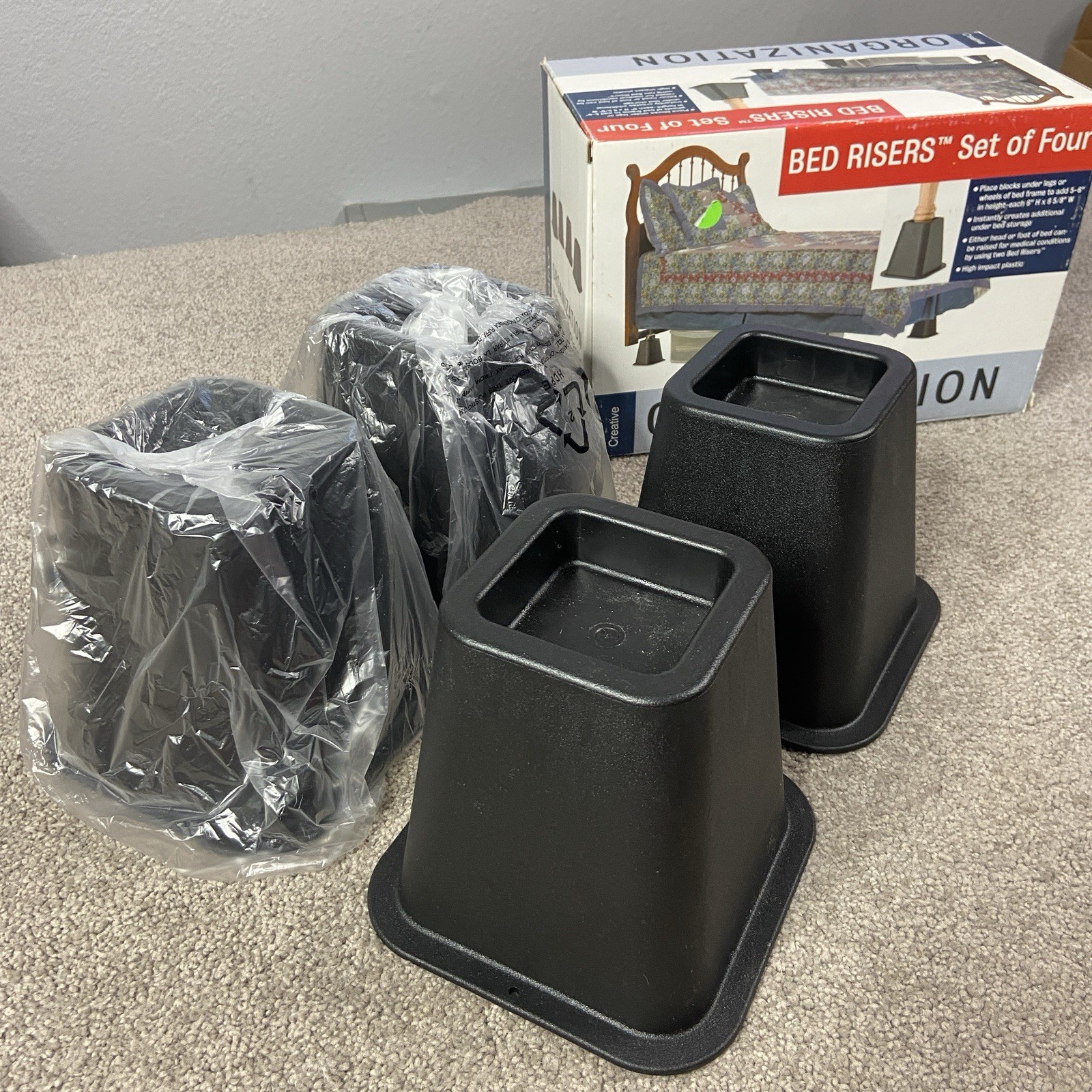 Bed Risers 4 Pack Black 5” Raise Your Bed to Create Storage Space