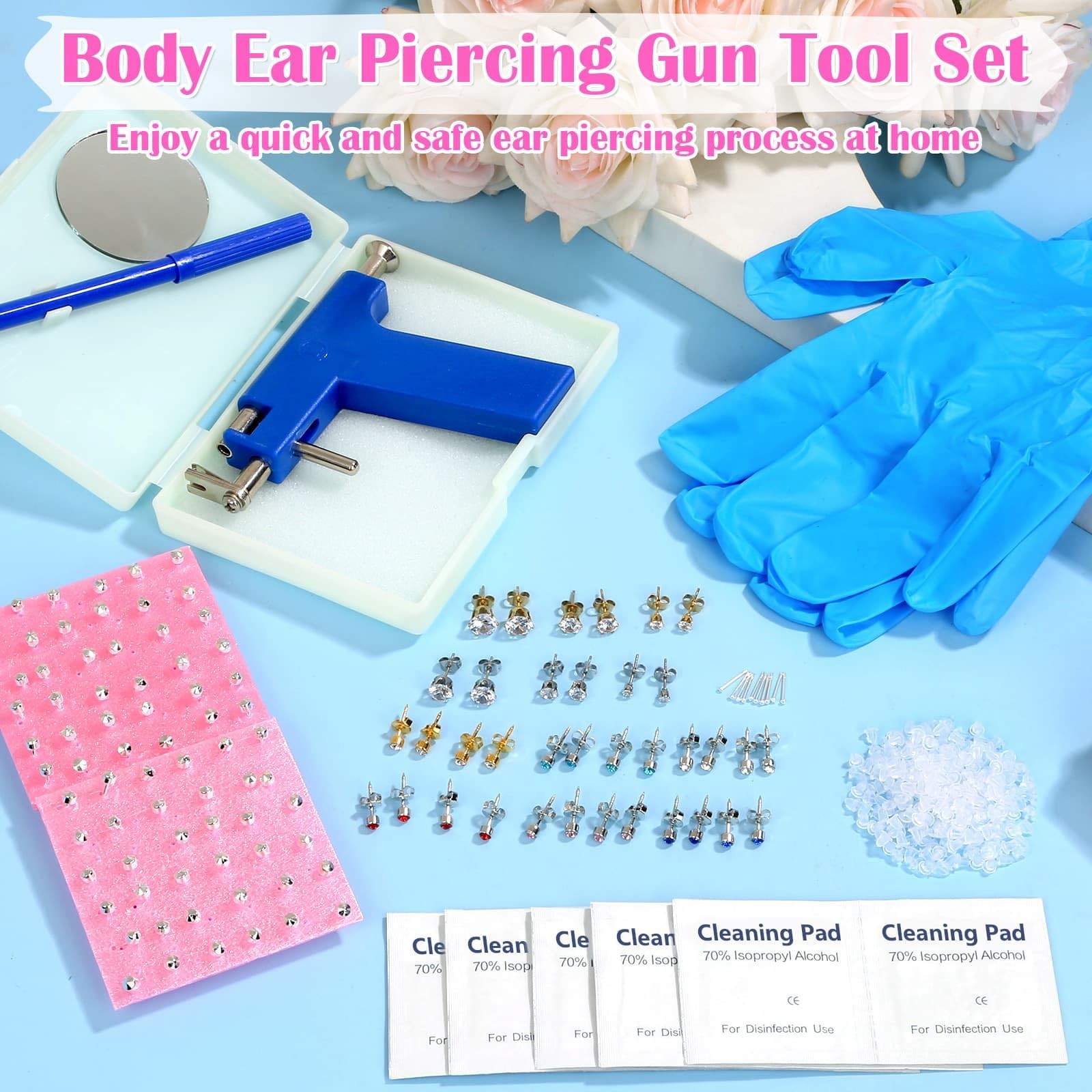 Ear Piercing Gun Kit, Reusable Nose Machine with Blue