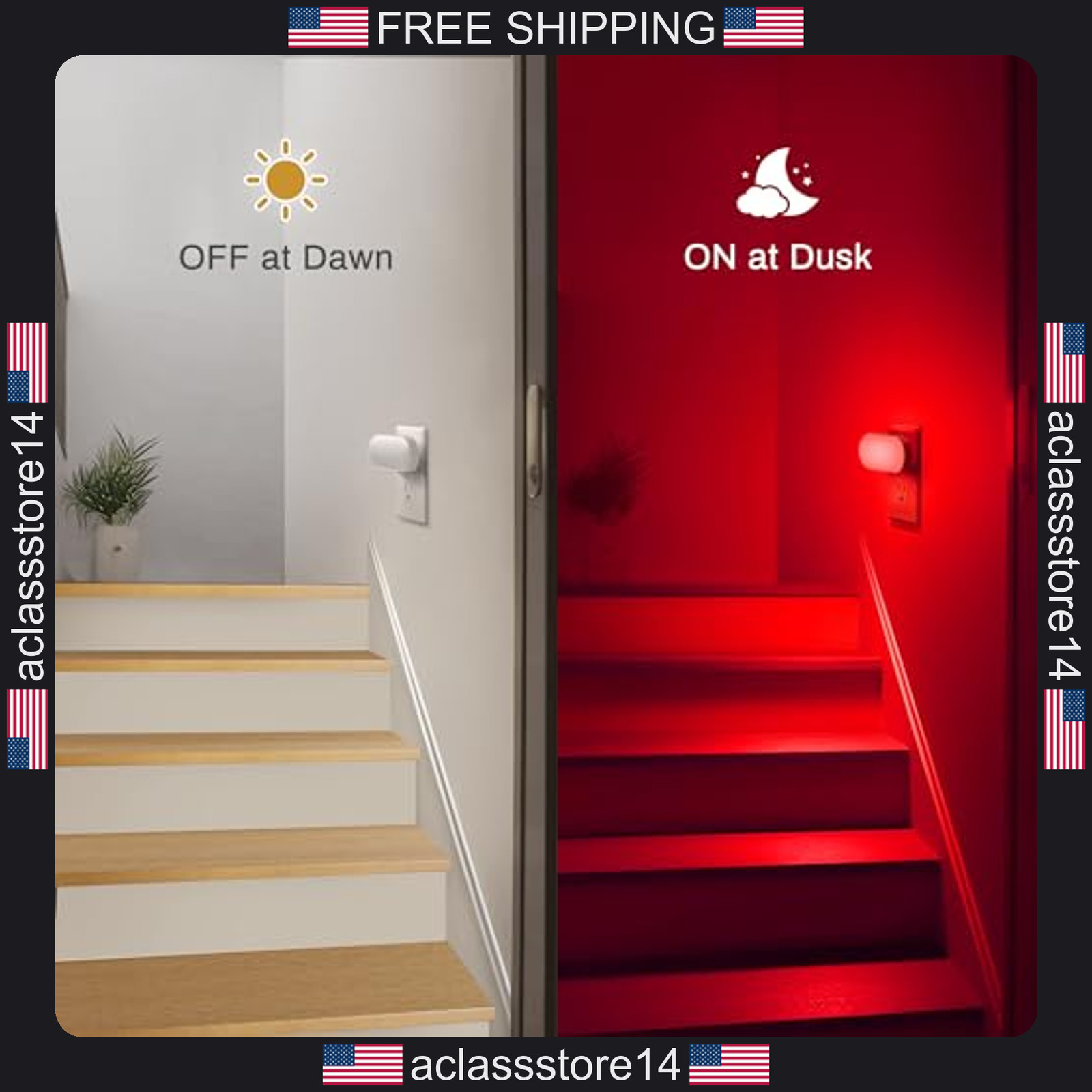 Doreshop Red Night Light 2 Pack, Auto On/Off, Dimmable Plug-In Wall Lights