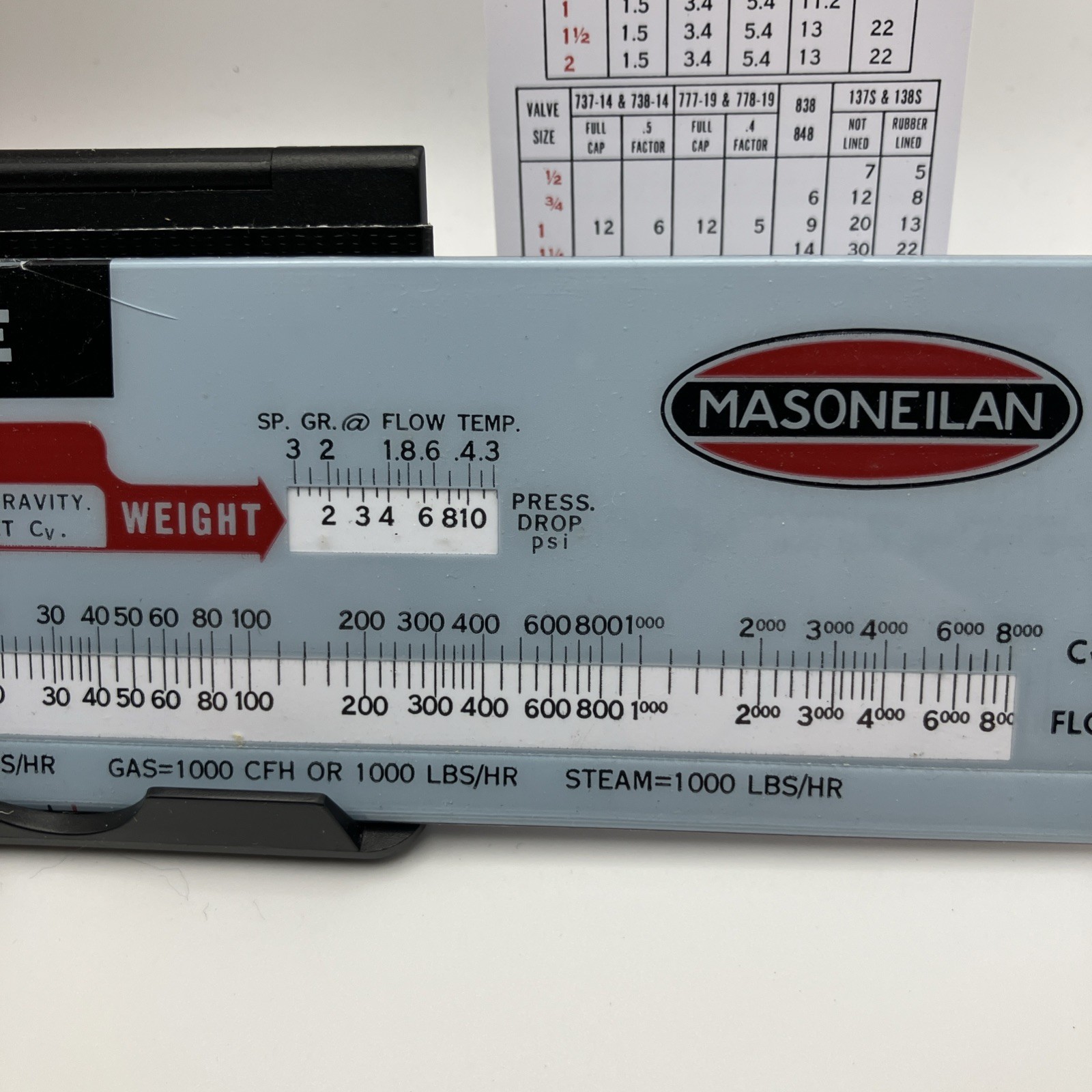 1962 Masoneilan Valve Slide Rule with Pouch and Control Valve Reference