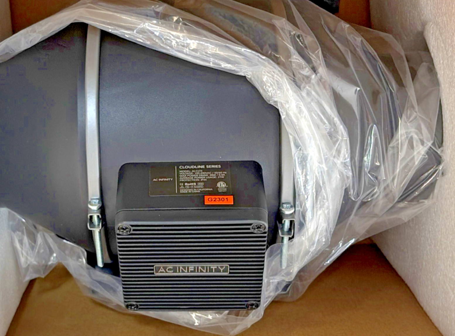 AC Infinity Cloudline Series AQT7 Booster Fan G2301 Black Electric Centrifugal