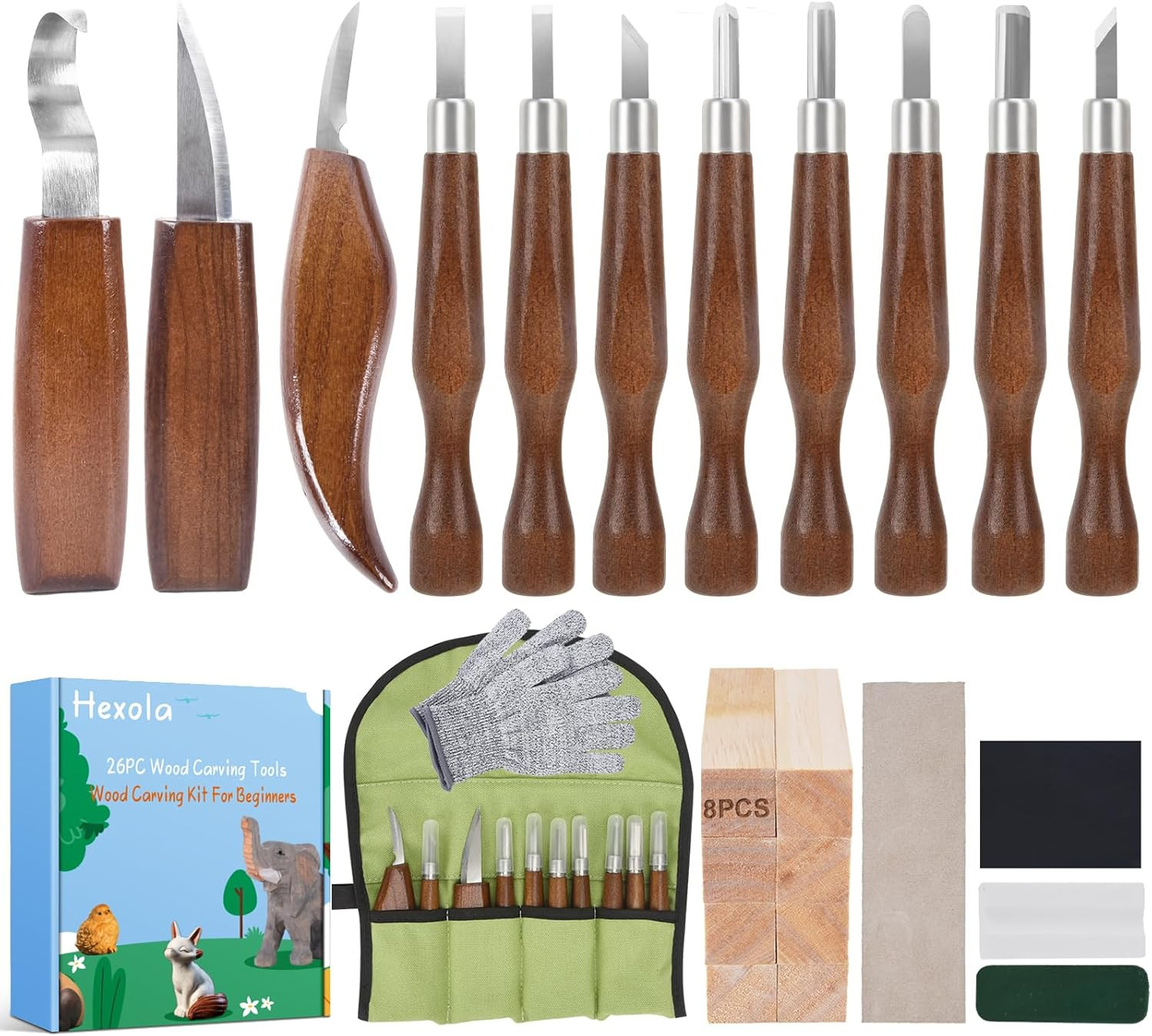 Wood Carving Tools, 26Pcs Hand Carving Tool Set Wood Whittling Knife Kit with 3P