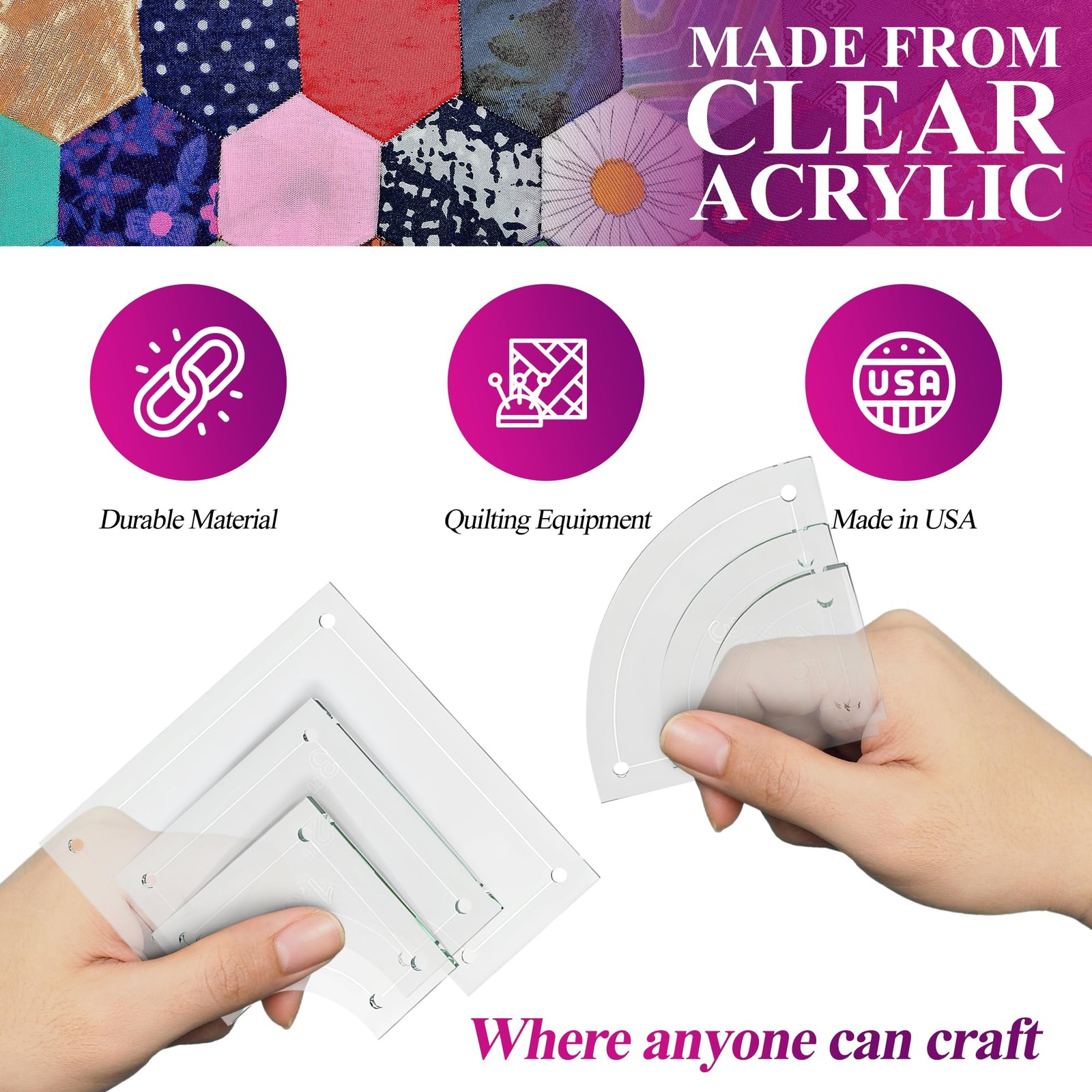 Drunkards Path Quilting Acrylic Template Set, 3", 2", 1.5" with 1/4" Seam All...